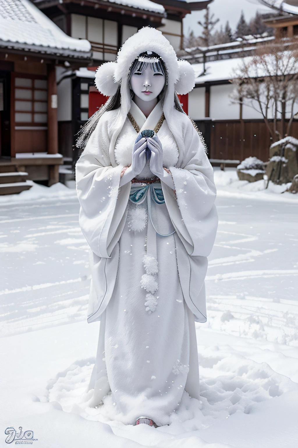 Yukiona, the snow spirit of Japanese folklore, representing her ethereal beauty and connection with snow