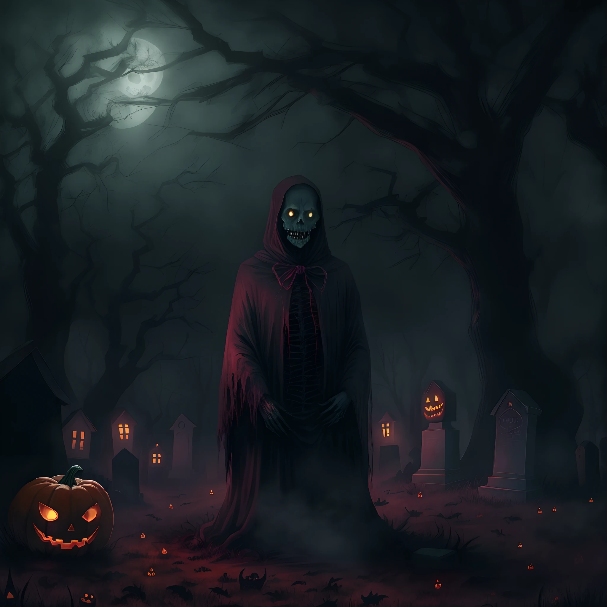 Crie um post para Instagram com o tema de Halloween, using the name “HALLOWEEN SPCTRO - Hidden Party” centered and highlighted. The look should be in bright red tones., with a spooky touch that ties in with the party theme.
1. Design: The design should contain visual elements that evoke an atmosphere of terror, like shadows, haze, and symbols linked to Halloween (pumpkins, ghosts, skullboys, etc.), without overloading the image. Use predominantly red and dark colors to create contrast..
2. Leading text:
• Party Name: “HALLOWEEN SPCTRO - Hidden Party” centered and highlighted.
• Party Information: Insert the phrase “Songs, exclusive drinks and more…” in a prominent area, but that does not overshadow the name of the party.
• Additional Information: Add also: “Location to be announced closer to the event date. For more information, We are available to answer you in our direct message.”
3. styled: Fonts should match the spooky theme, using a style that is easy to read, mas que remeta ao Halloween, like gothic or dark fonts. Associate graphic elements that complement the typography, like fog details or torn textures.
4. Layout:
• Center the party name prominently.
• Position party information in strategic areas to ensure the post is not cluttered and key messages are easy to read.
• Use adequate spacing to highlight the most important parts of the text., without leaving the design polluted. put the information