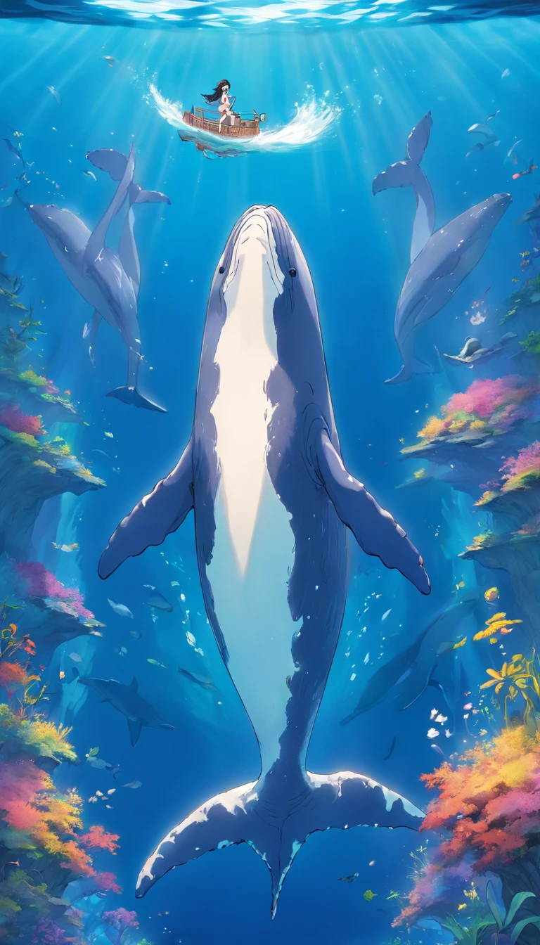 Beautiful Whale,an anthropomorphic turtle,A warrior,fantastic color,natural,Take the Seeking Trident,Standing in the sea with your hips crossed