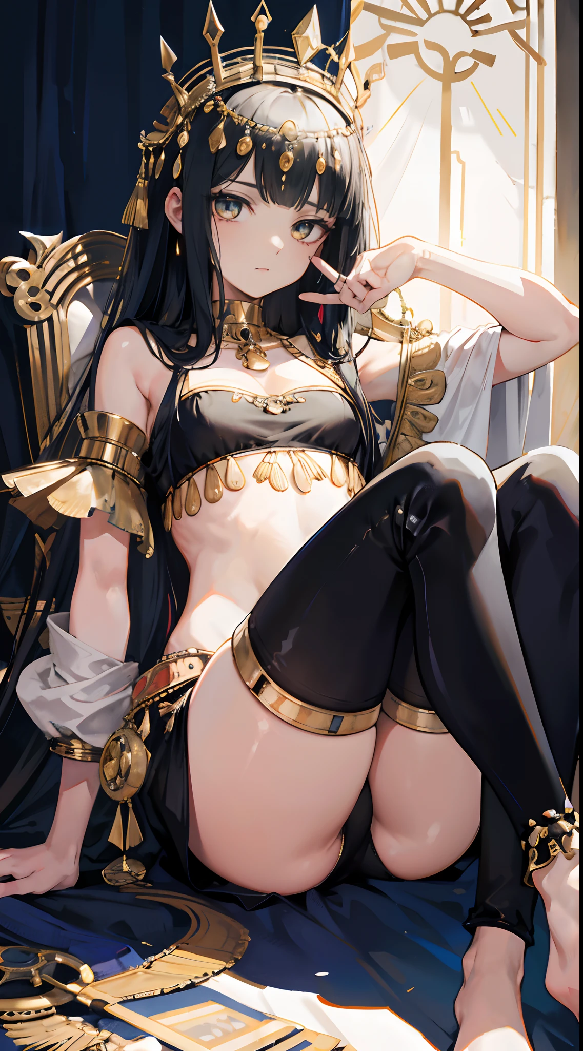 Cleopatra, los pies, pies,transparent liquid,Bigchest,empapado,Expresiones emotivas,The expression is mocking,The expression is derogatory,There is no lower limit,Medias negras lence,Una reina,pantalones de cuero,The expression is mocking,Sit down and open your legs,Condescendiente