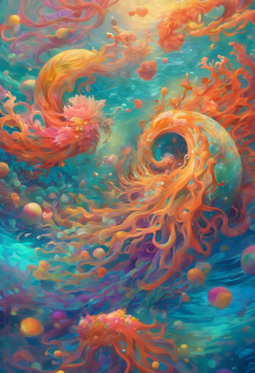 (best quality,4k,highres,masterpiece:1.2),ultra-detailed,(realistic,photorealistic,photo-realistic:1.37),female water elemental,water flesh,water composition,coral surroundings,iridescent colors,aqua lighting,fantasy style,surreal,ethereal,reflection,flowing movement,translucent,serene expression,liquid form,magical atmosphere,underwater scene,detail-rich scales,glistening droplets,floating hair,breathtaking beauty,graceful pose,tranquil background,deep sea,seaweed tendrils,soft glows,subtle shadows,gentle waves,sea pearls,submerged statues,hidden treasures,otherworldly,enchanted,secrets of the depths,peaceful ambiance