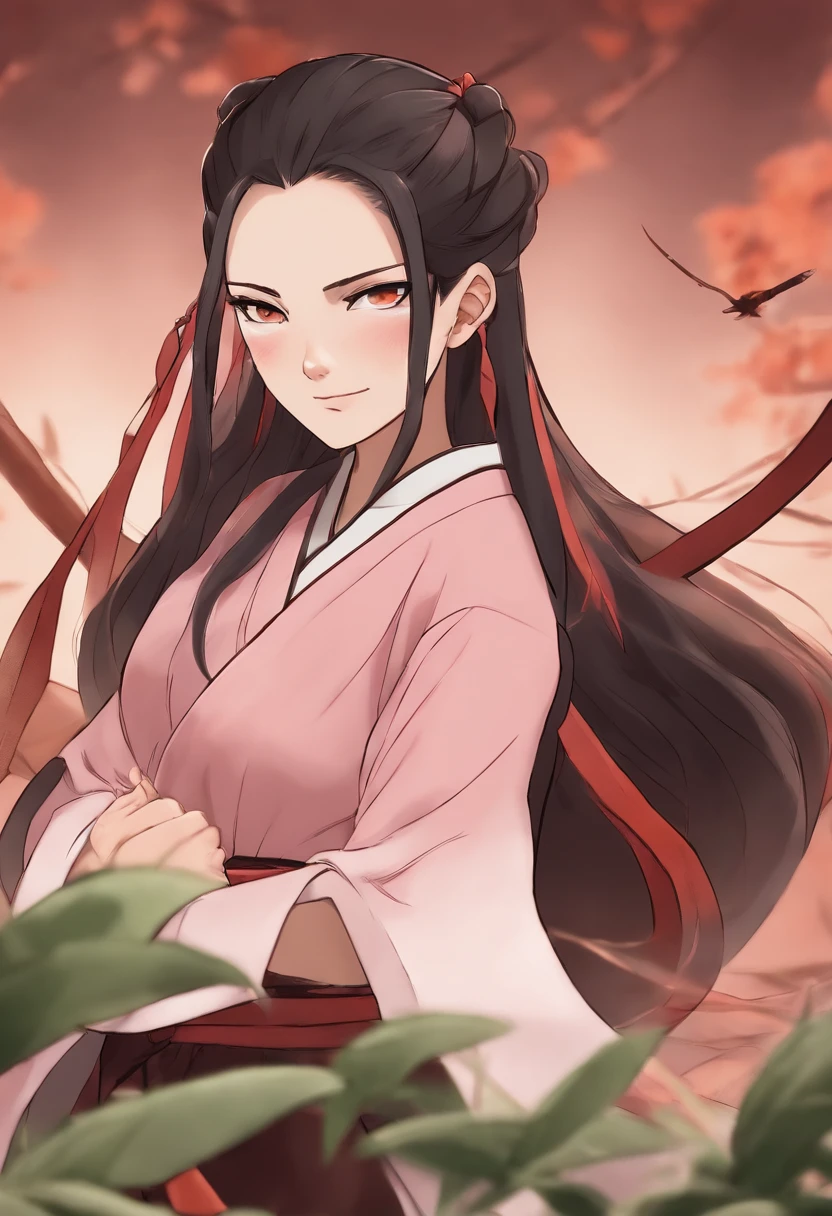 She is usually seen wearing a bamboo gag in her mouth to prevent her from biting humans. Nezuko has fair skin, long black hair that fades to orange at the ends, and pale pink eyes that are slanted downward. She also has visibly large fangs and sharp nails that are light pink at the base and red at the tips. She wears a light pink kimono with a hemp leaf pattern, a red and white-checkered obi, and an orange obijime. She also carries a small wooden box on her back, where she sleeps during the day. Nezuko’s appearance changes slightly depending on her mood and state. When she is calm and docile, she looks like a normal human girl, except for her eyes and fangs. When she is angry or protective, she transforms into a more demonic form, where her eyes become more slit-like, her hair becomes more fiery, and her nails grow longer. She also gains a white horn on her forehead and a vine pattern on her body. In this form, she can use her blood as a weapon, creating explosive flames or sharp needles. Nezuko is one of the main characters of Demon Slayer, a popular manga and anime series that follows the adventures of Tanjiro and his friends as they fight against demons and try to find a cure for Nezuko. You can find more information about Nezuko and Demon Slayer from these sources: Kimetsu no Yaiba Wiki, Nezuko Kamado/Image Gallery, Nezuko’s New Demon Form in Demon Slayer Explained, Demon Slayer: 15 Things You Didn’t Know About Nezuko Kamado, How to Do a Perfect Nezuko Cosplay (the Right Way).