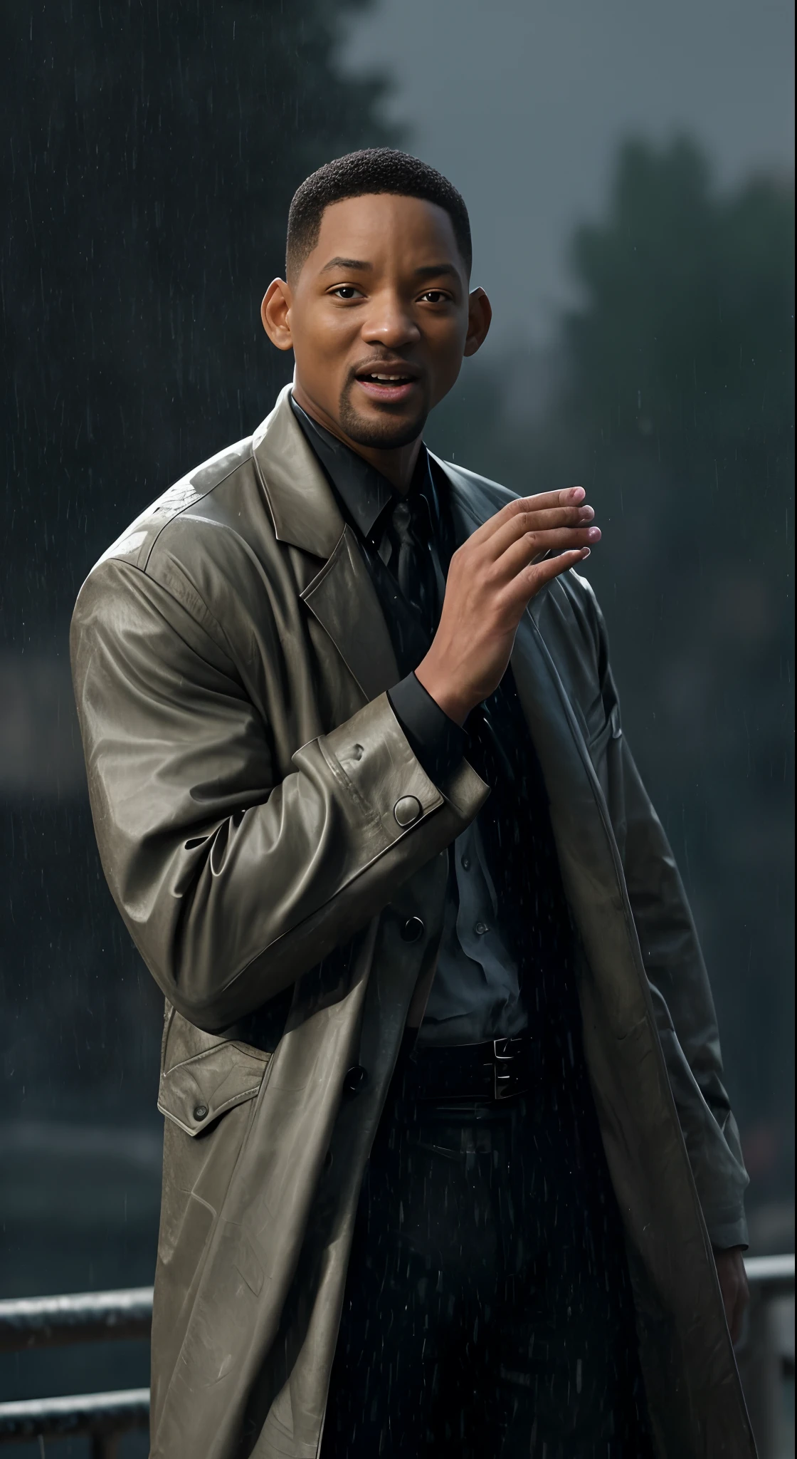 ((Movie Premiere Poster 1.6)), tmasterpiece，（best qualtiy），highly  detailed，ultra - detailed，(Dynamic pose:1.2),(Dynamic camera)，2 people，Will Smith（Will Smith），8K, High definition, Detailed face, Detailed eyes,Return to Earth，in style of marvel and dc, Hyper-realistic, + cinema shot + Dynamic composition, Incredibly detailed, Sharpen, Details + Superb details + evening with light + perfectionism + award winning realism，(Dynamic pose:1.2),(Dynamic camera),Close-up Will Smith（Will Smith） ,Perfect eyes , (Wearing a shabby mech coat),(Bokeh:1.2), Intricate, (Steel metal [Rust]), elegant, Sharp focus, Soft lighting, Vibrant colors, ((Streets)), Detailed face, RAW photo, full sharp, Wallpapper 8K UHD, Digital SLR, Soft lighting, High quality, filmgrain, Fujifilm XT3，（s fractal art：1.3），The is very detailed，cow boy shot，The most beautiful form of chaos，elegant，Fauvist design，vivd colour，romanticism lain，James Jean，Robbie Devi Antono，ross tran，Francis Bacon，Michal Mraz，adrian ghenie，petra cortright，Gerhard Richter，Takato Yamamoto，Ashley Wood，Atmospheric，A note of ecstasy，streaming musical notes visible，（（Correct face 1.6），（Correct hand 1.6）），((Movie Premiere Poster 1.8)),The right glasses，correct hand，Rain，Elaborate Eyes，Wet clothes，Tilt communication，Feeling of instability，In the melting mood，Song in the rain，dance，