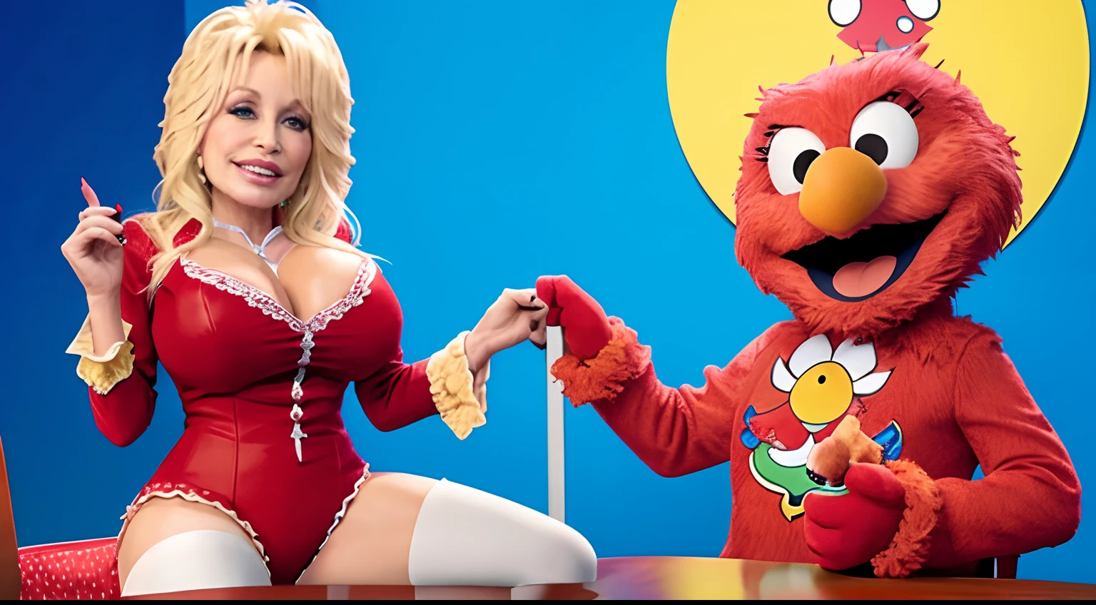 Dolly Parton receiving oral sex from elmo