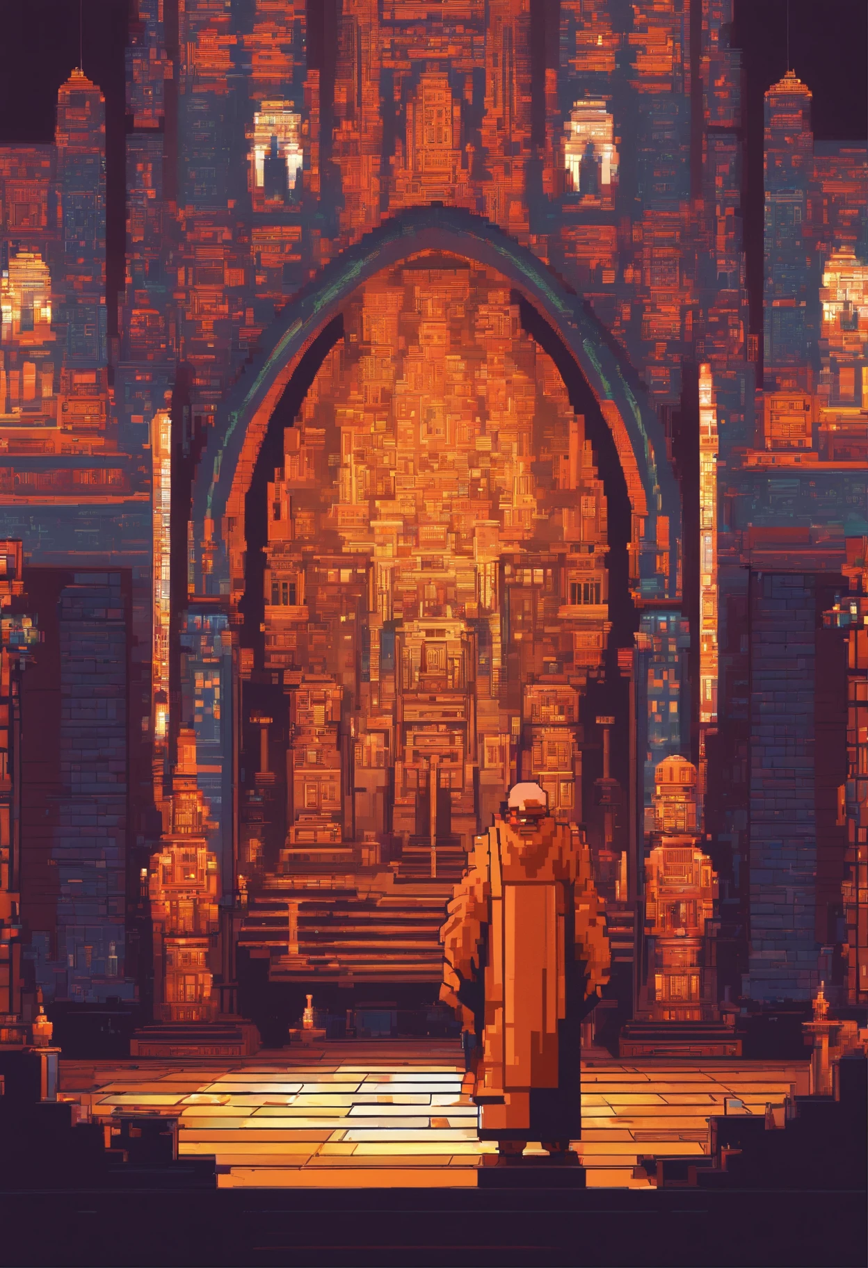 monks,glowing light eyes, biomechanical, eery, creepy, nightmarish, Very bright colors, light Particle, , Musif, Wallpaper Art, UHD Wallpapers