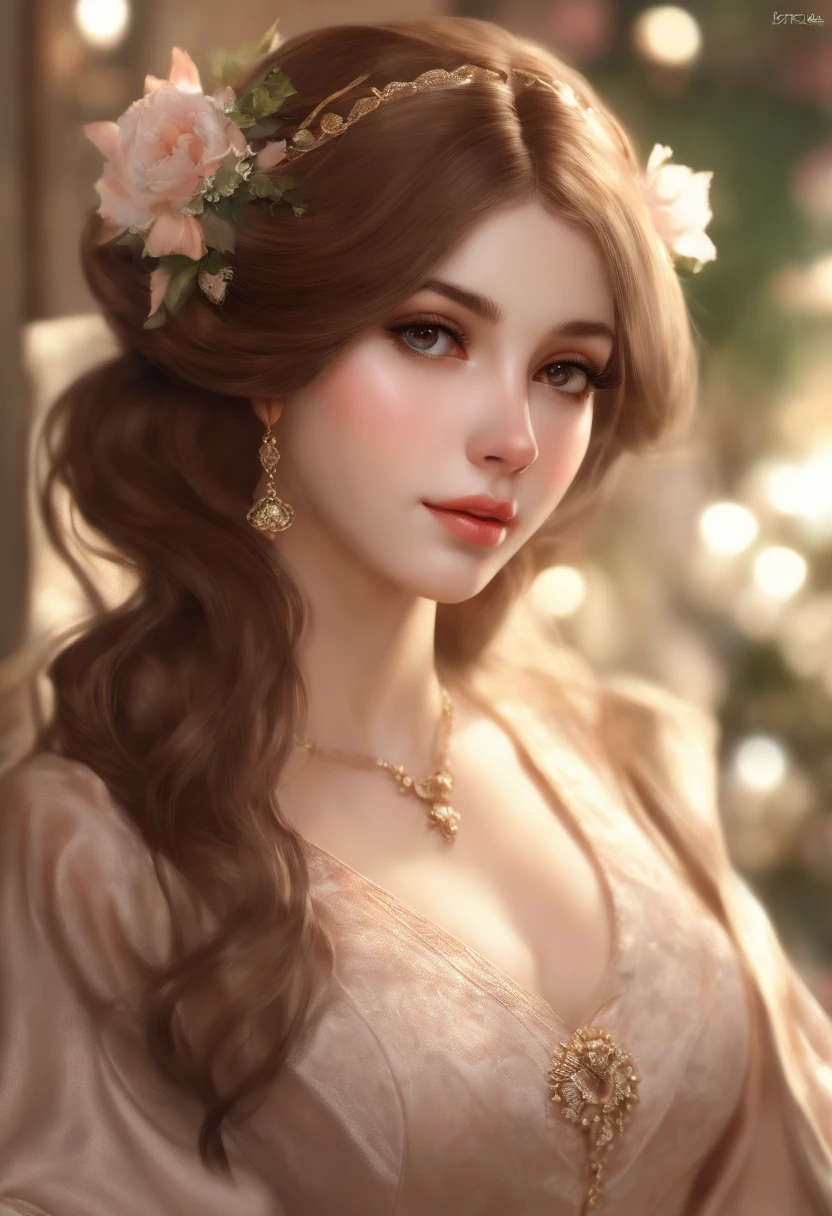 best quality,altamente detalhado,master part,ultra-detalhado,illustration,brown hair ,ornamento de cabelo,stand,Interior,incrivelmente_absurdos,1girl,Middle breast,nariz blush ,Realistic,cabelos longos,夏天_vestir,garter straps,Bishoujo,SV98 Ripple