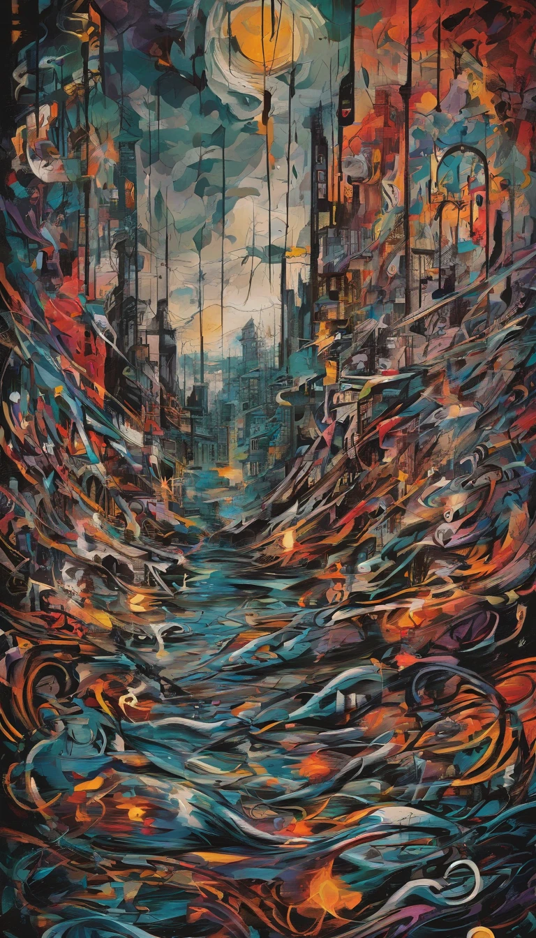 (mournful, Melancholic illustration, Depiction of chaos, irate, agony),(Illustration,The artwork,Details),hight resolution,Dramatic Lighting,emotive,Vivid colors,Detailed Chaos,Turbulent Brush Strokes,expressive lines,Abstract,Deep Shadows,Despair,complex composition,Distorted numbers,agony face,Dark atmosphere,Contrasty,painful emotions,Moody Color Palette,Overwhelming darkness,Furious brushstrokes,Violent intensity,Tormented souls,Chaotic energy,Anguish and despair,Raw emotions,twisted reality,a gloomy,Anxious silence,Disturbing images,Internal turmoil,Struggling numbers,Frustration and anger,Tears and cries,emotional depth,Tragic beauty,Dark and painful,Emotional catharsis,Damaged、saddened,Desolate landscape,Engulfed in anger,Confusion and disorder,Heart-wrenching,Overwhelming sense of loss,Feeling deeply anxious,Tangled emotions.froggy