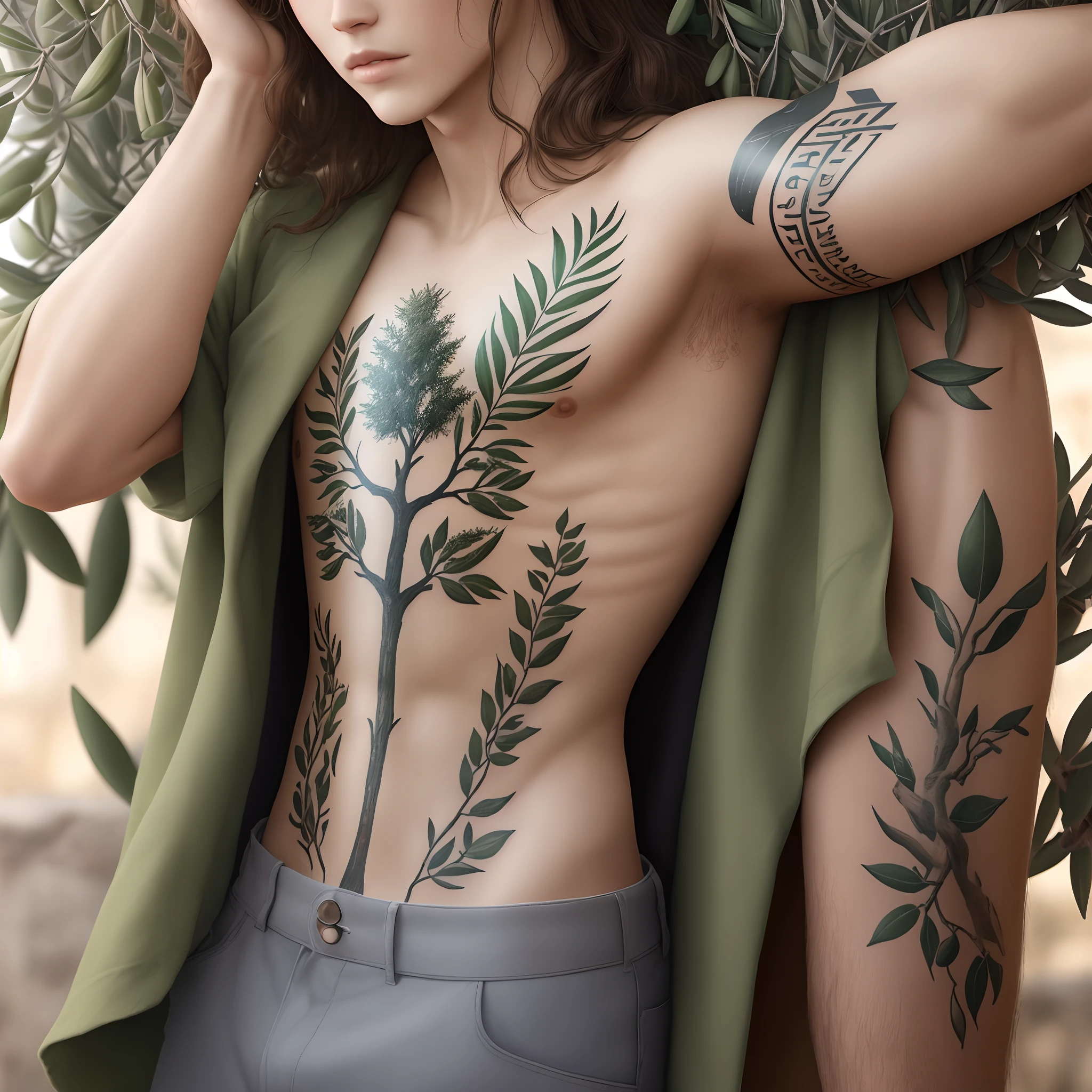Olive tree tattoo on his arm