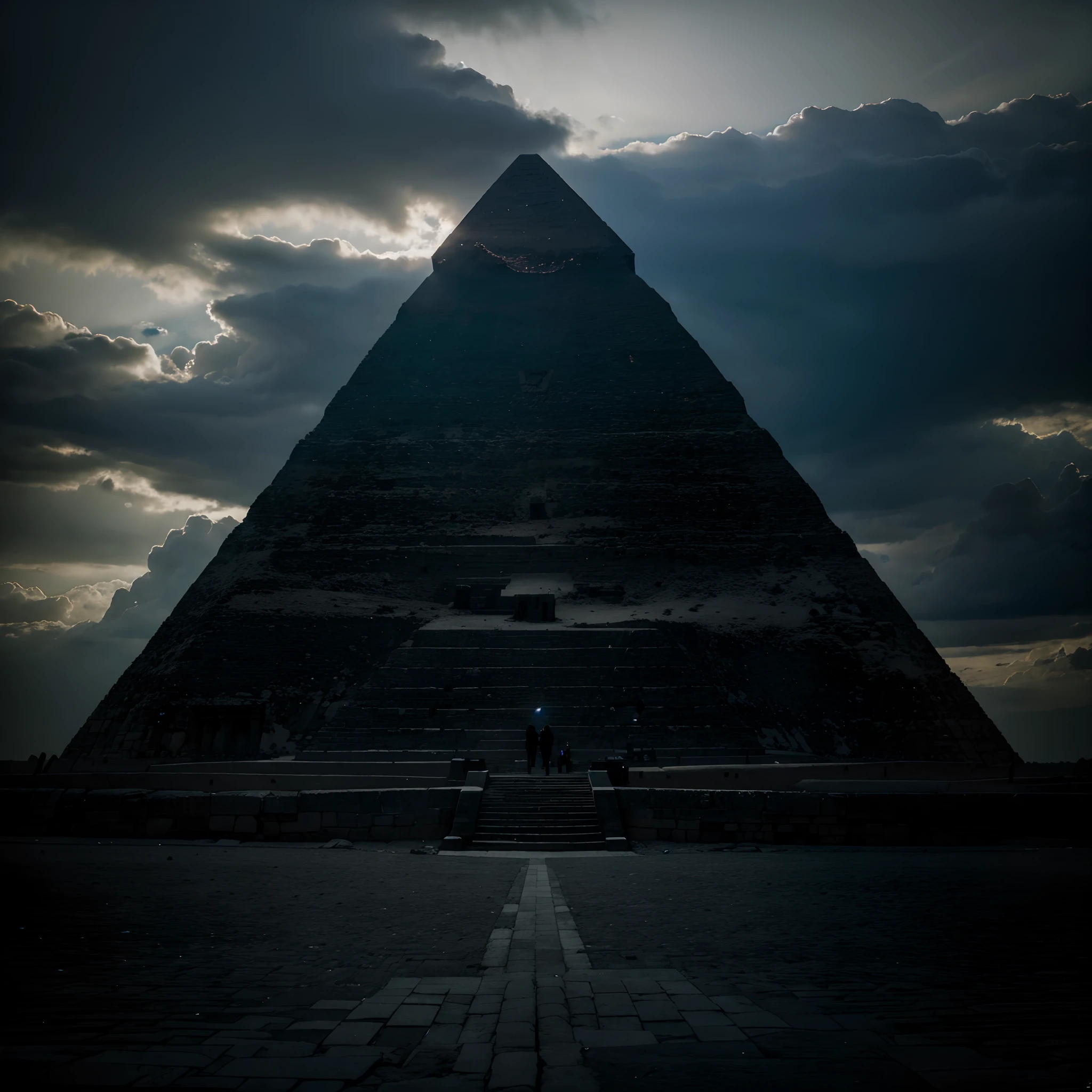 un Pyramid, full HD, 4K Picture Quality, Cloudy dark atmosphere, avec une lueur magique
