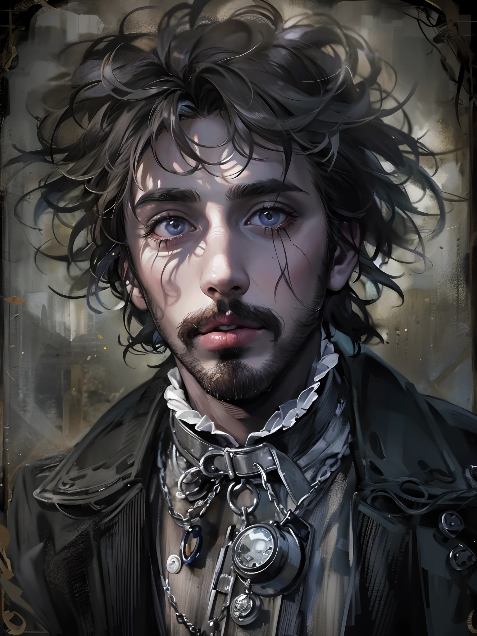 Absurdres masterpiece HDR high quality picture of a handsome male portrait from a Tim Burton movies