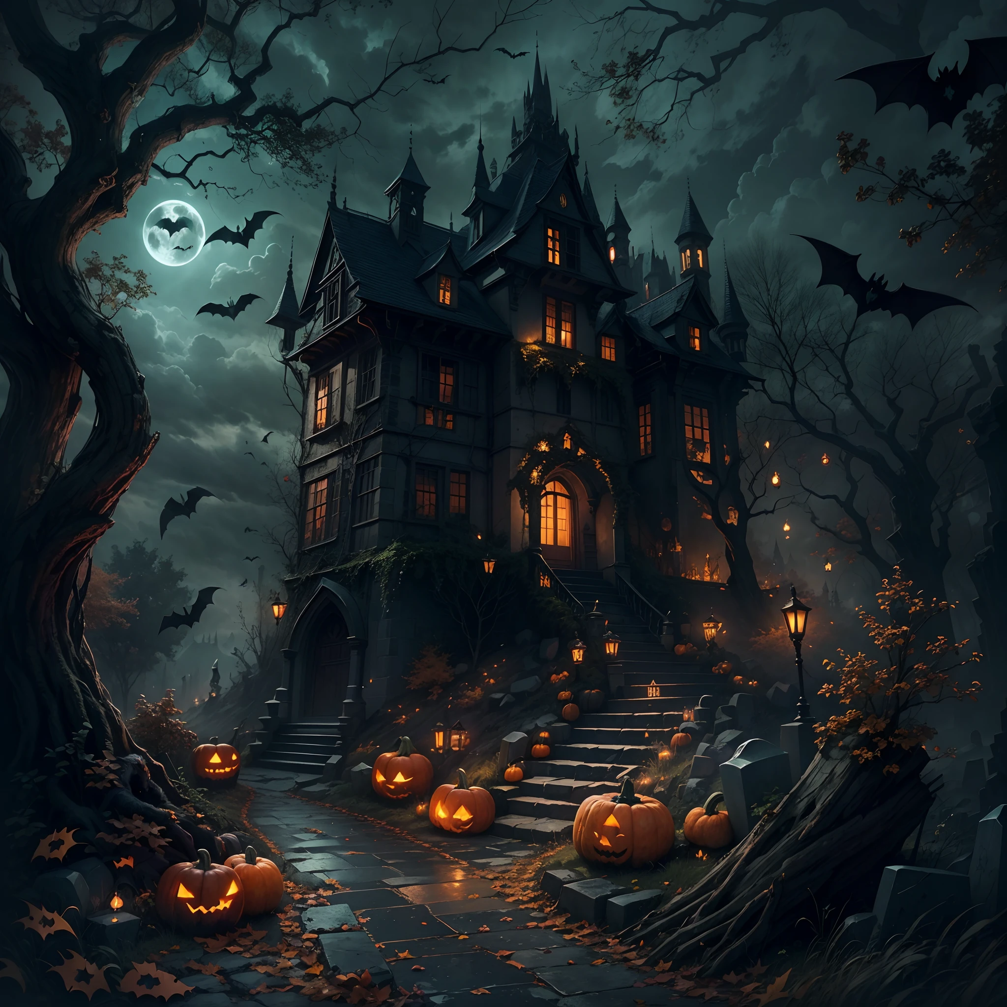 <lora:halloweenTech-20:0.8>, halloweentech , scifi, supernatural green, spooky,
house on a hill