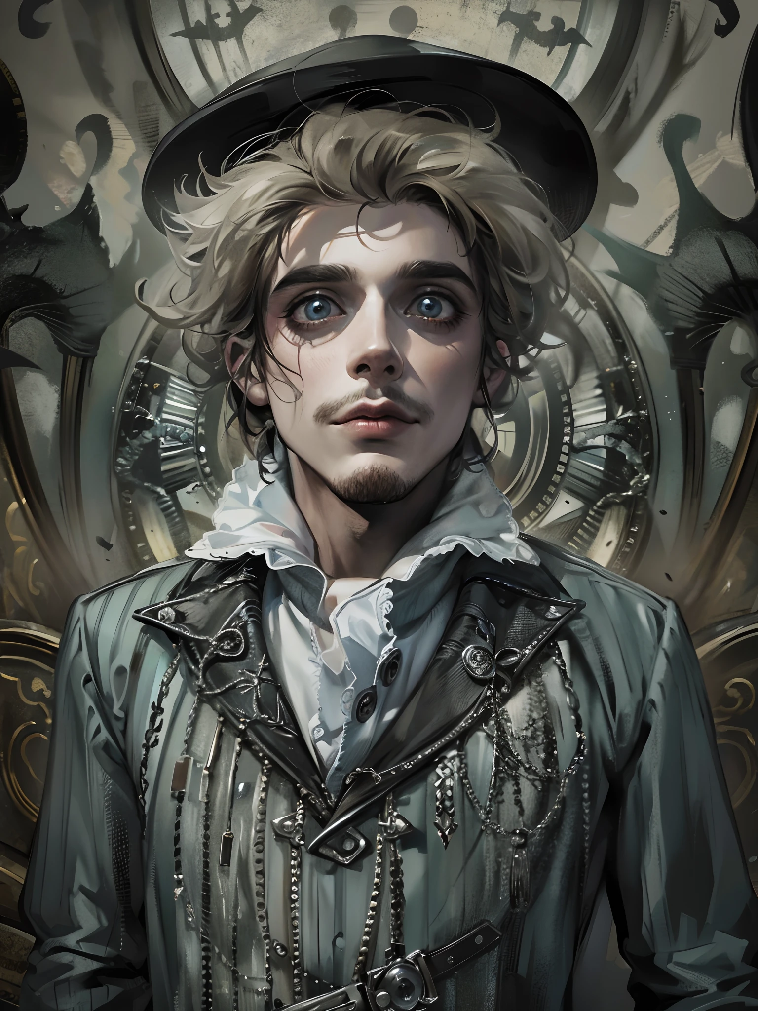 Absurdres masterpiece HDR high quality picture of a handsome male portrait from a Tim Burton movies