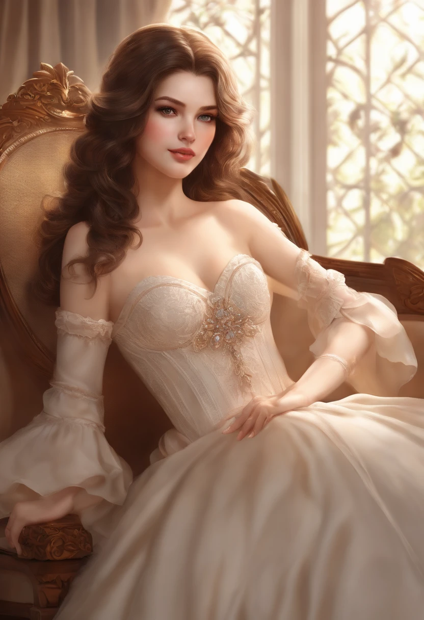 best quality,altamente detalhado,master part,ultra-detalhado,illustration,brunette hair ,ornamento de cabelo,stand,Interior,incrivelmente_absurdos,1girl,Middle breast,nariz blush ,Realistic,cabelos longos,夏天_vestir,garter straps,Bishoujo,SV98 Ripple