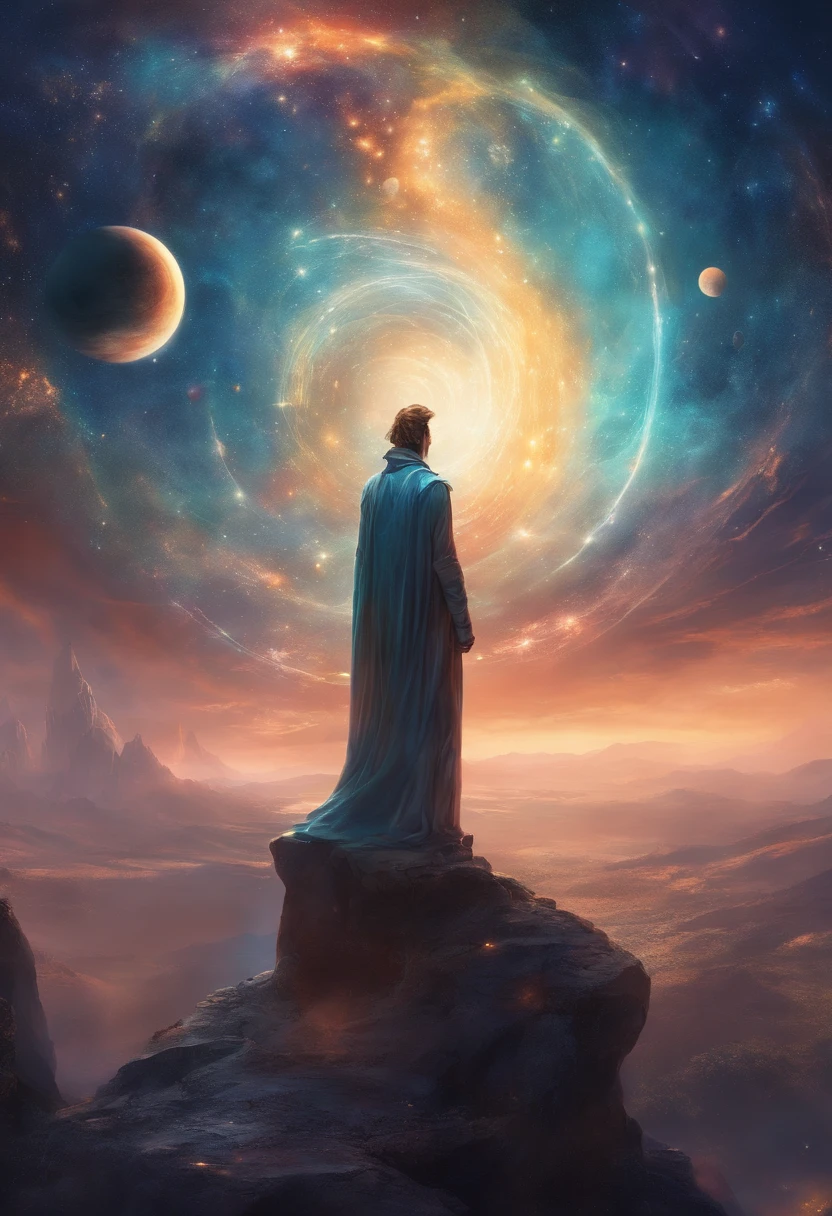 Mysterious man astral body in the middle of the universe, Eteric atmosphere, Aurico