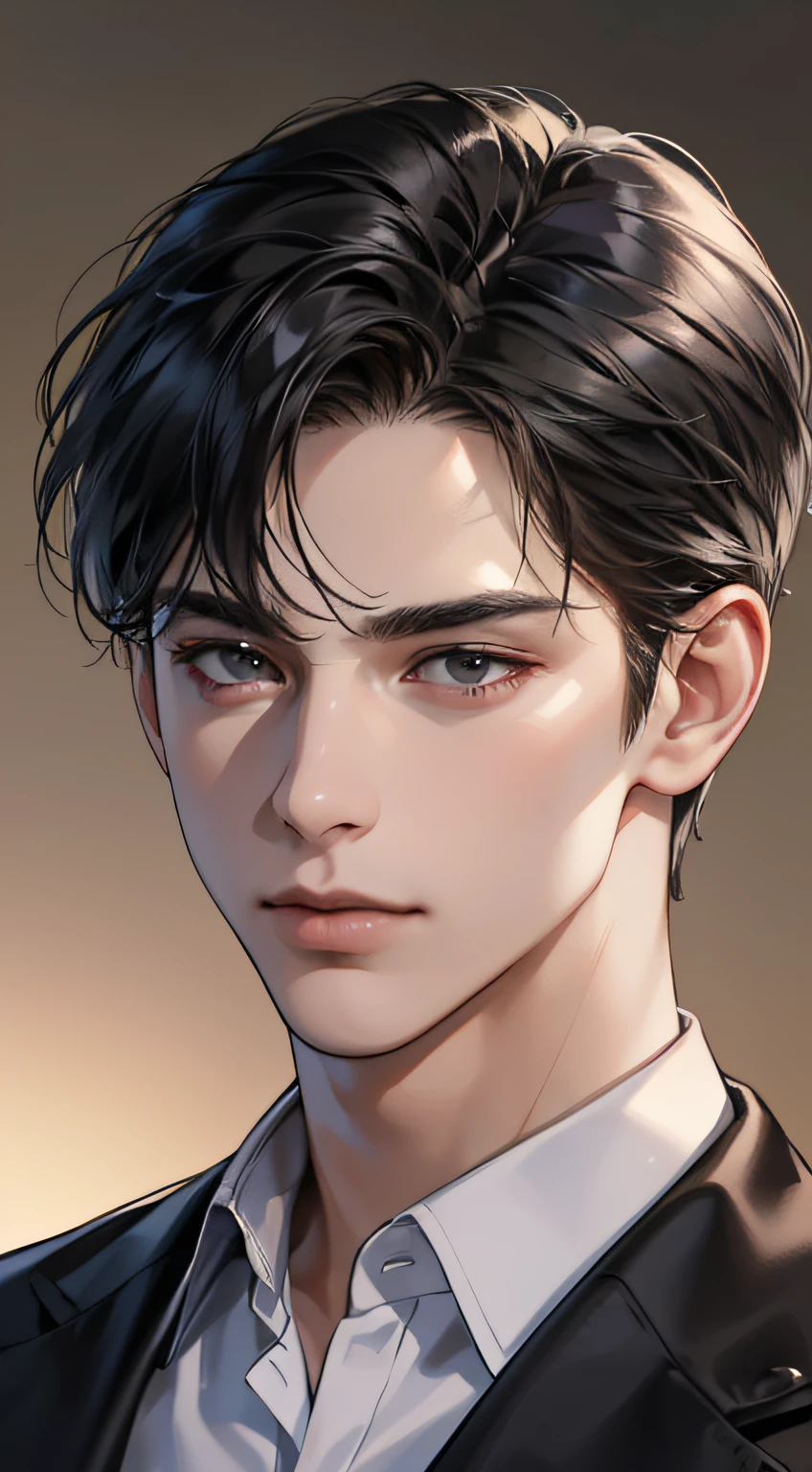 (best quality, masterpiece, 8K, photorealistic, cinematic lighting, 1:4 hdr image, top view, ultra detailed, beautiful image), a mature man, very handsome, short black hair, black eyes, perfect face without errors , (CEO)