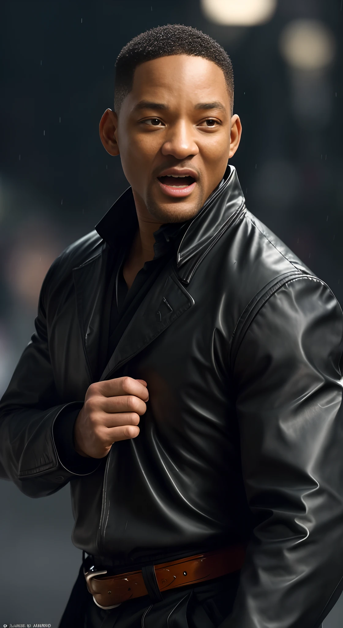 ((Movie Premiere Poster 1.6)), tmasterpiece，（best qualtiy），highly  detailed，ultra - detailed，(Dynamic pose:1.2),(Dynamic camera)，2 people，Will Smith（Will Smith），8K, High definition, Detailed face, Detailed eyes,Return to Earth，in style of marvel and dc, Hyper-realistic, + cinema shot + Dynamic composition, Incredibly detailed, Sharpen, Details + Superb details + evening with light + perfectionism + award winning realism，(Dynamic pose:1.2),(Dynamic camera),Close-up Will Smith（Will Smith） ,Perfect eyes , (Wearing a shabby mech coat),(Bokeh:1.2), Intricate, (Steel metal [Rust]), elegant, Sharp focus, Soft lighting, Vibrant colors, ((Streets)), Detailed face, RAW photo, full sharp, Wallpapper 8K UHD, Digital SLR, Soft lighting, High quality, filmgrain, Fujifilm XT3，（s fractal art：1.3），The is very detailed，cow boy shot，The most beautiful form of chaos，elegant，Fauvist design，vivd colour，romanticism lain，James Jean，Robbie Devi Antono，ross tran，Francis Bacon，Michal Mraz，adrian ghenie，petra cortright，Gerhard Richter，Takato Yamamoto，Ashley Wood，Atmospheric，A note of ecstasy，streaming musical notes visible，（（Correct face 1.6），（Correct hand 1.6）），((Movie Premiere Poster 1.8)),Appropriate glasses，correct hand，rain，Elaborate Eyes，Wet clothes，Tilt communication，Unstable emotions，In a melted mood，Song in the rain，Dance，