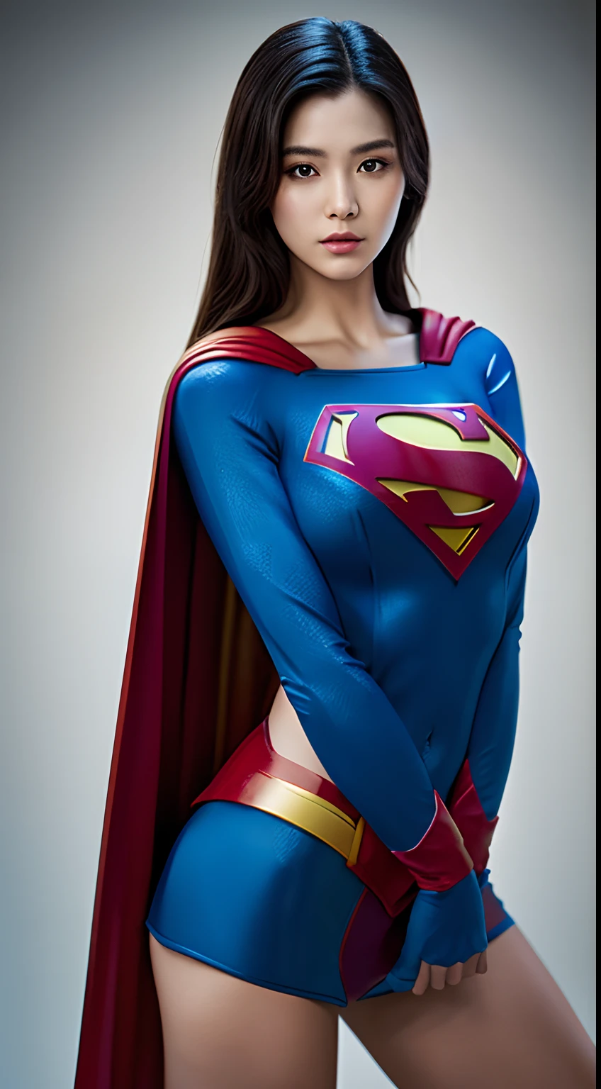 1girl in, Beautiful Vietnamese Woman,((Supergirl Suit)), superman logo, A dark-haired,  Slim body,full-shot, Standing Pose, looking at the viewers,(morning glow), Foggy,细致背景,Photorealsitic、a picture、​masterpiece、reallistic、真实感、photorealisim、High contrast、Photorealistic Art Station Trending Digital Art 8k HD High Definition and Detailed Realistic, detaileds, Skin Texture, ultra-detailliert, realistic skin textures, armature, top-quality, 超A high resolution, (Photorealsitic:1.4),, hight resolution, detaileds, Raw foto, Sharp Re, Nikon D850 Film Stock Photo by Lee Jefferies 4 Kodak Portra 400 Camera F1.6 lenses rich colors hyper realistic lifelike textures dramatic lighting unreal engine artstation trends synestil 800,