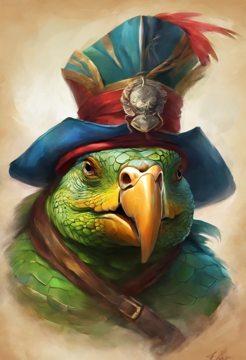 fat turtle parrot hybrid wearing pirate hat