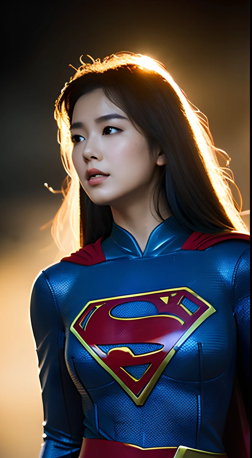 1girl in, Beautiful Vietnamese Woman,((Supergirl Suit)), superman logo, A dark-haired,  Slim body,full-shot, Standing Pose, looking at the viewers,(morning glow), Foggy,细致背景,Photorealsitic、a picture、​masterpiece、reallistic、真实感、photorealisim、High contrast、Photorealistic Art Station Trending Digital Art 8k HD High Definition and Detailed Realistic, detaileds, Skin Texture, ultra-detailliert, realistic skin textures, armature, top-quality, 超A high resolution, (Photorealsitic:1.4),, hight resolution, detaileds, Raw foto, Sharp Re, Nikon D850 Film Stock Photo by Lee Jefferies 4 Kodak Portra 400 Camera F1.6 lenses rich colors hyper realistic lifelike textures dramatic lighting unreal engine artstation trends synestil 800,