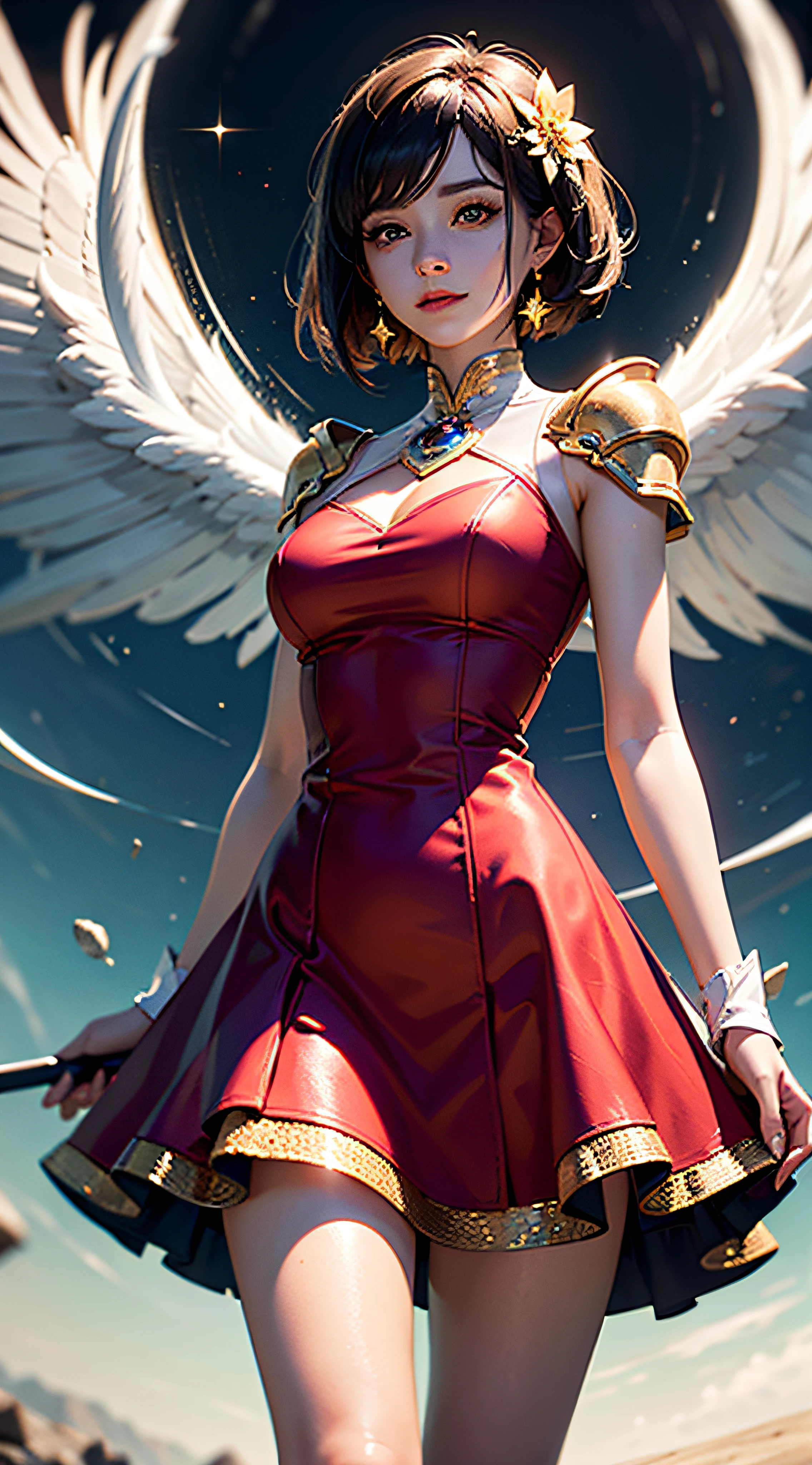 ((best qualtiy)), ((tmasterpiece)), (detaileds:1.4), 2D,Very delicate, Pretty Woman、Vtuber, Magical Girl Dress, Star hair ornament, Short hair, Smile, pink dress、yellow dress、Moon cane, HighDynamicRange, Ray traching, NVIDIA RTX, Hyper-Resolution, Unreal 5, Subsurface scattering, PBR Texture, post processed, Anisotropy Filtering, depth of fields, maximum definition and sharpness, multi-layer texture, Albedo e mapas Speculares, Surface Coloring, Accurate simulation of light-material interactions, perfectly proportions, Octane Render, Two-colored light, Large aperture