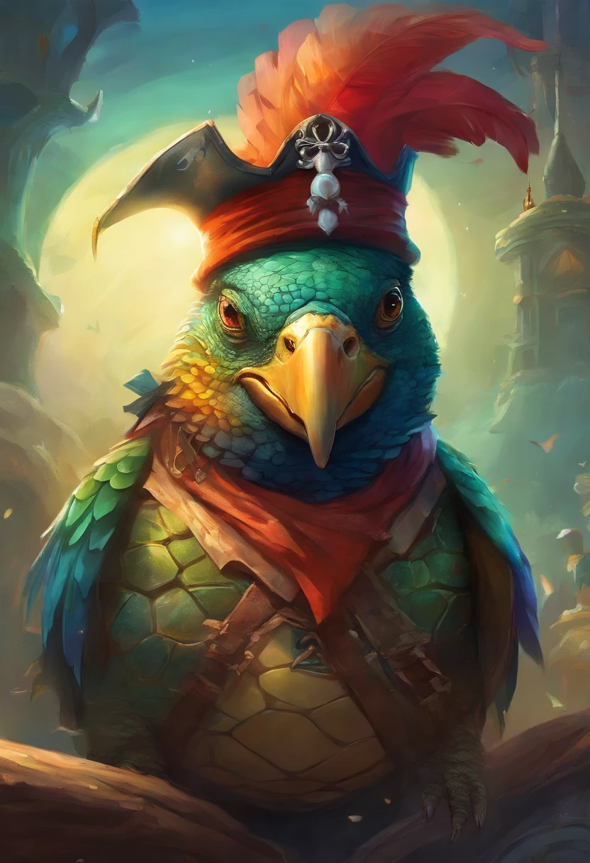 fat turtle parrot hybrid wearing pirate hat