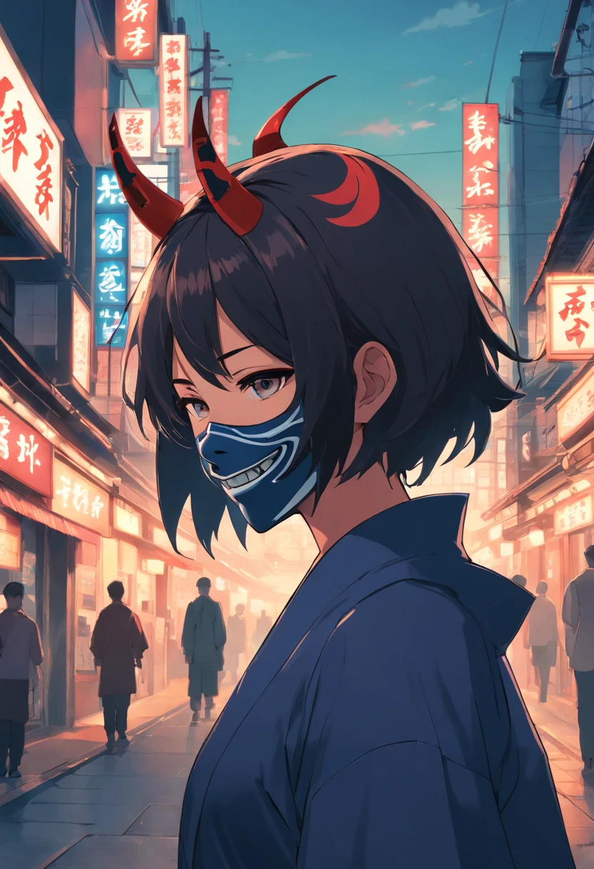 Hannya Maske Stil, Illustrator, 0mib,Meisterwerk, High quality, schwarz und grau, monochrom, 8K, high resolution, Hohe Detailgenauigkeit, Japanisch, Samurai