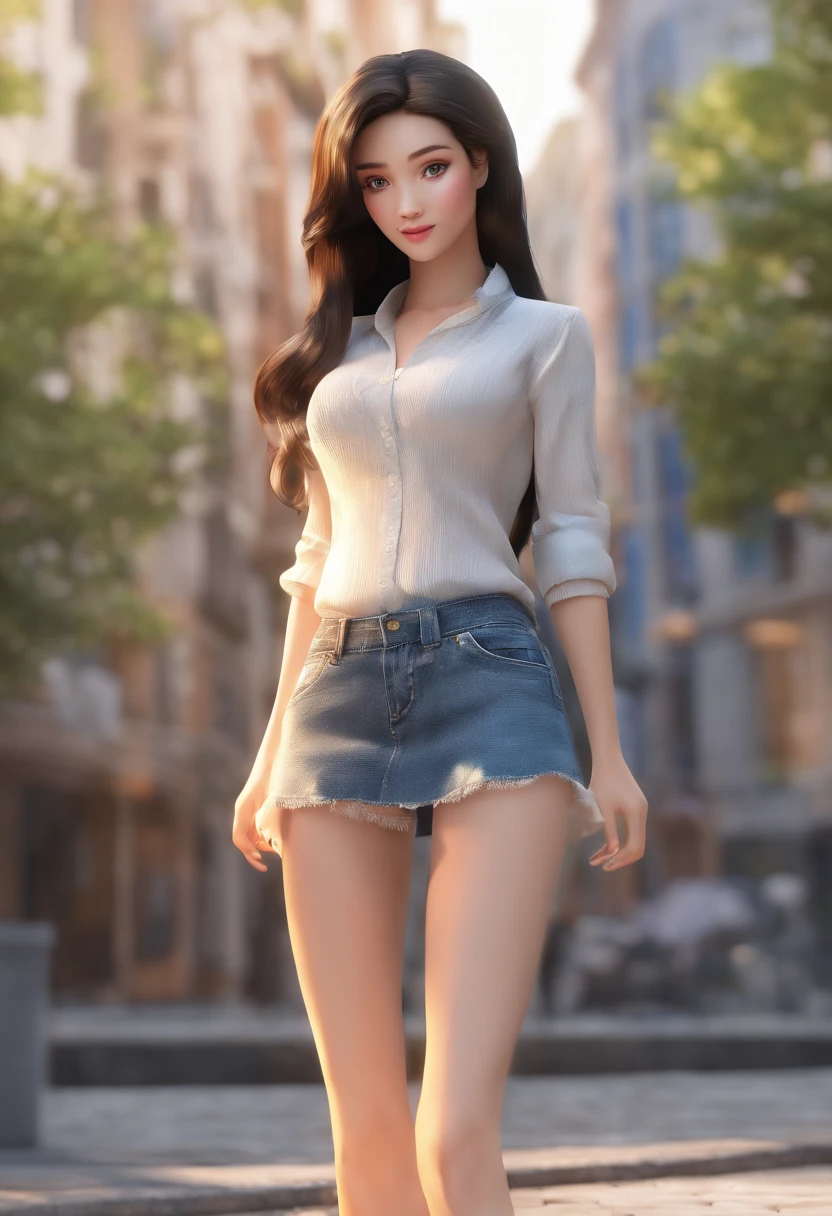 (best quality,highres,ultra-detailed,realistic:1.2),beautiful girl with long black hair and gentle face,blonde girl with long hair,black lace blouse,denim mini skirt,open legs,wearing an open leg pad in her underwear