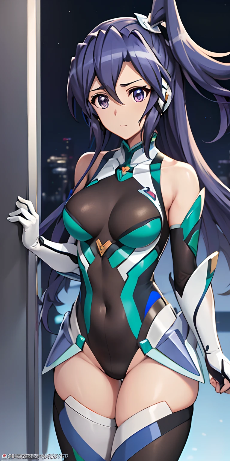 (Overhead view),dynamic angle,ultra-detailed, illustration, close-up, straight on, 1girl, 
 ((kazanari tsubasa, interface headset, symphogear bodysuit:1.4, dark blue hair)),Her eyes shone like dreamy stars,(glowing eyes:1.233),(beautiful and detailed eyes:1.1),(expressionless,closed mouth),(standing), 
(mechanic room with toolsand spaceship windowin a white SPACESHIP),
(night:1.2),dreamy, [[delicate fingers and hands:0.55]::0.85],(detail fingers),