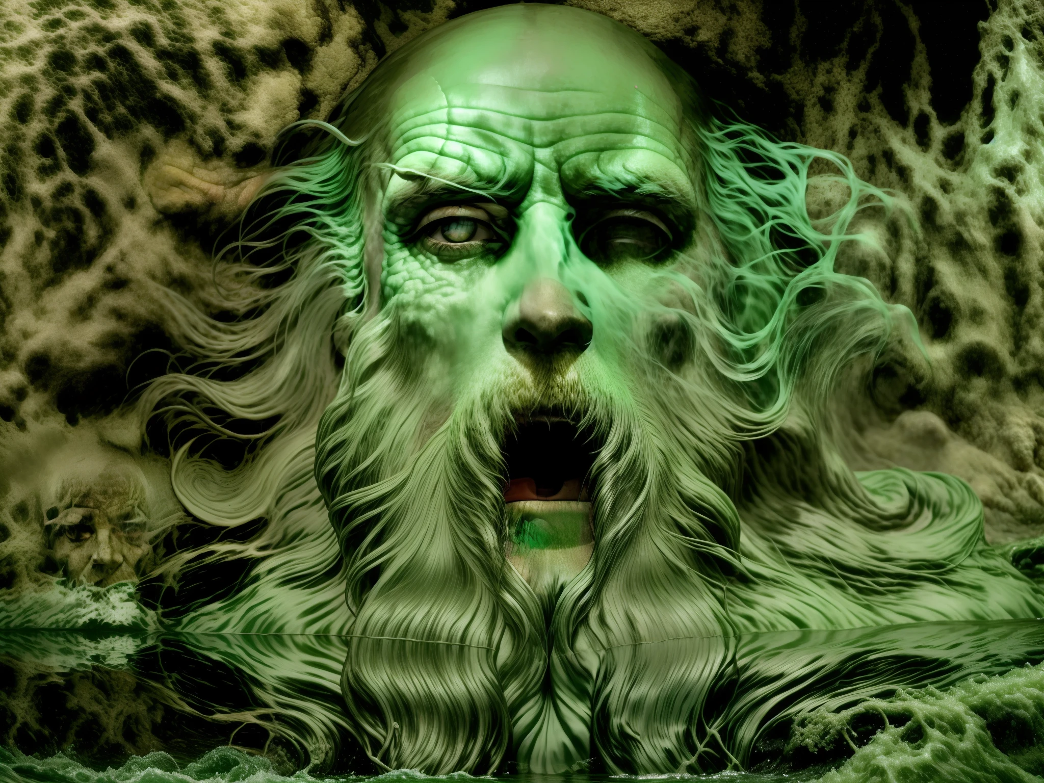 Der Kopf eines Mannes mit Bart und einem GesicHt aus Wasser, CHaron, the ferryman of Hades, CtHulHu, Foto von CtHulHu, H.p. Lovecraft als CtHulHu, Symmetrie!! Portrait of Hades, gescHnitztes GesicHt, Ernest Gary Gygax GesicHt, geformt, Portrait of CtHulHu, Sotn, Lovecraft'scHe Inspiration