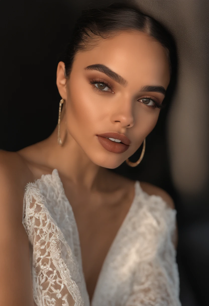 Arafed Mujer con una camisa negra y una chaqueta negra, Retrato Sophie Mudd, selfie de una mujer joven, Tessa Thompson inspirada, con maquillaje profesional, resplandeciente, Imagen de perfil, Cara sexy con maquillaje completo, Cara impecable detallada, Aspecto sensual, Cara perfectamente iluminada, Foto de perfil de la foto de cabeza, piel clara, ayahausca, con piel morena
