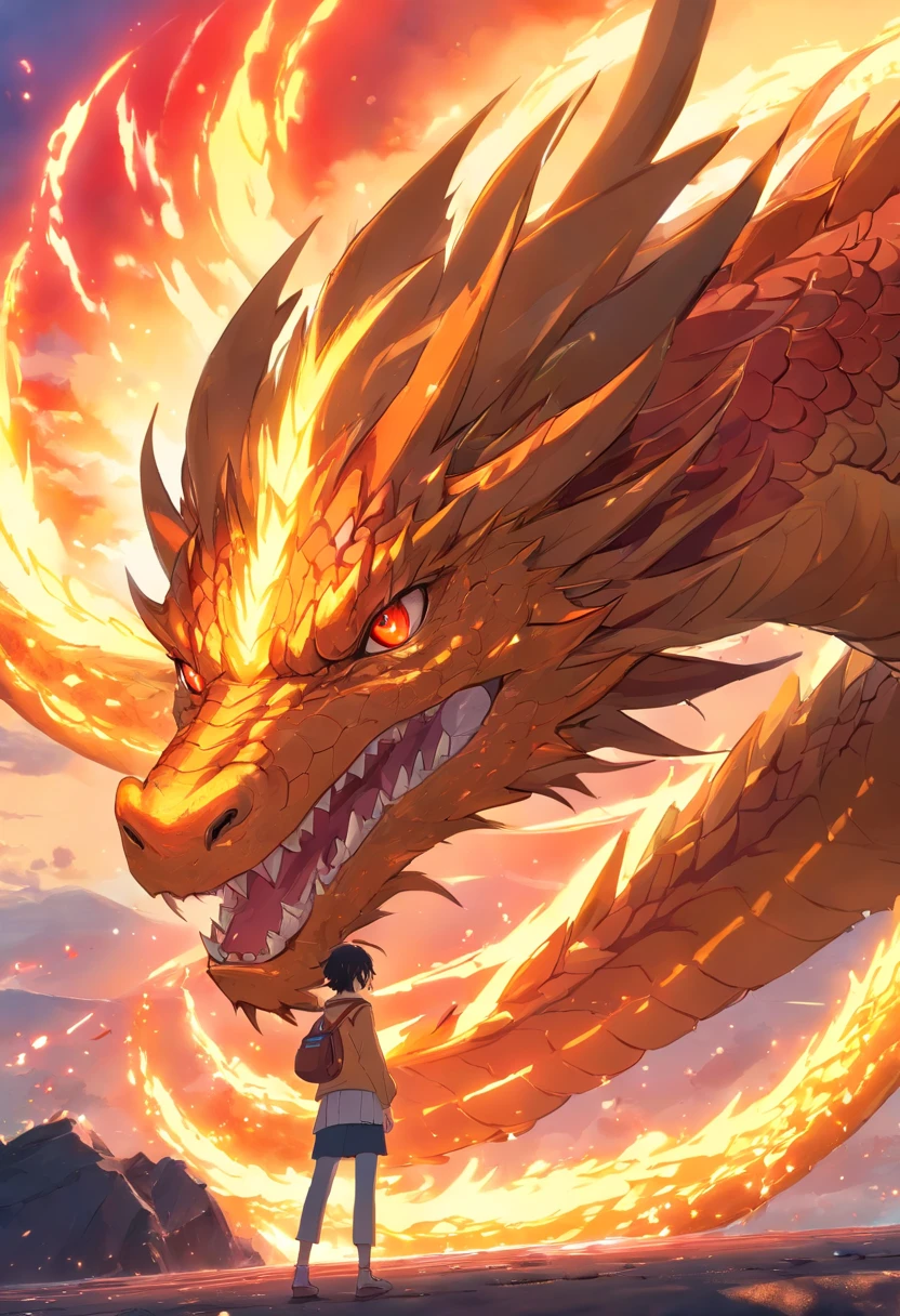 Highest quality、Beautiful Boy、knight、city、inflammation、looking at the camera、whole body、Dragon