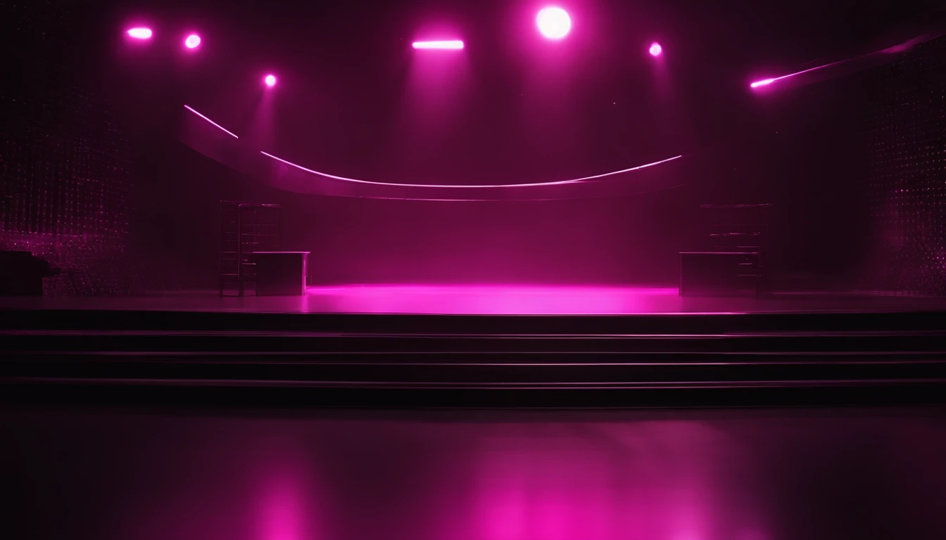 landscapes, Magenta lights, Large live stage, near future, Contre-Jour, a cool, with no people, clean back ground, Good luster, 3d rendered,Best Quality