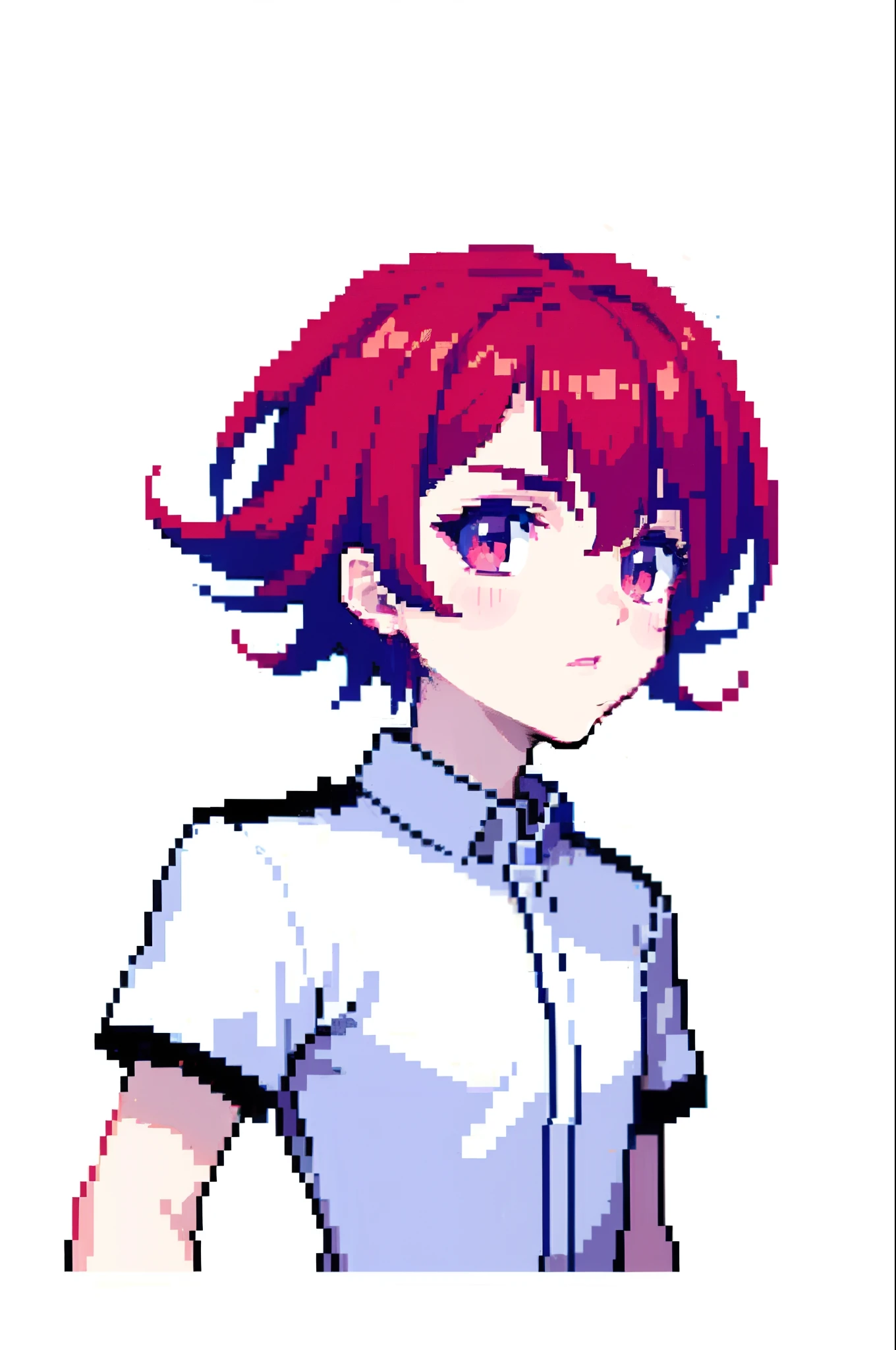 (tmasterpiece,top Quority,best qualtiy,The atmosphere is oppressive,with a pure white background),pix,pixelart,1boys,short detailed hair,dark red colored hair,The shirt,Frontal view,byself,