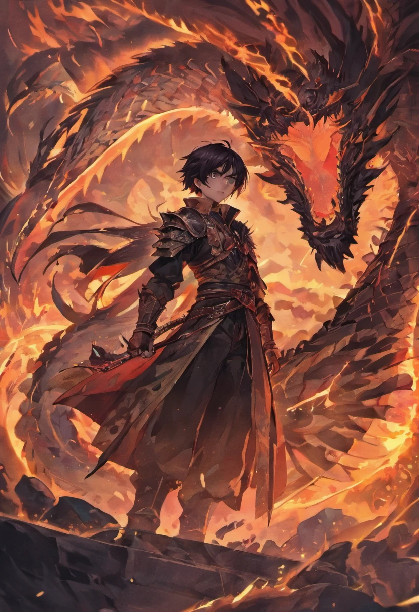 (Shoun),Dragon Slayer,black dragon,Serpenteando ao redor do topo da montanha,Elongated dragon body,altitude elevada,Vista distante,super detalhamento,melhor qualidade,tmasterpiece,4k,arte epica