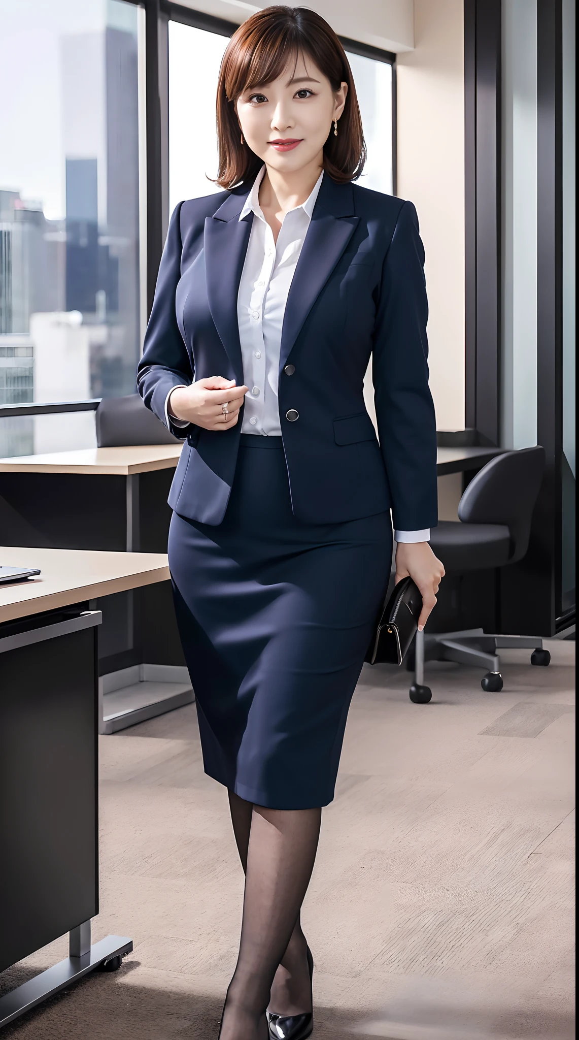 ((masterpiece, best quality,  FHD, 16K :1.3)) ,Japanese  woman, 59 years old, thicc ,Office Suit tight Skirt, s Office,