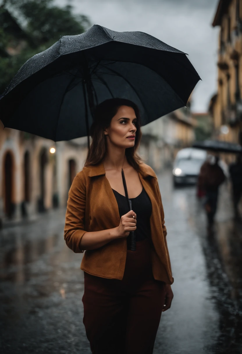 Mulher loira chora na chuva