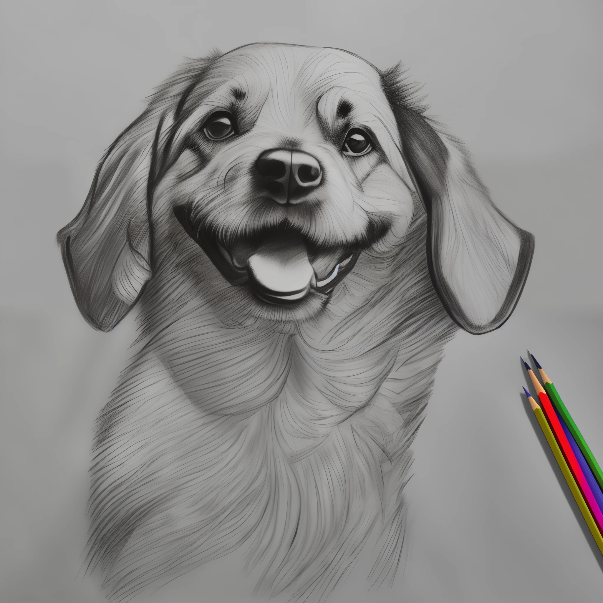 Sketch of a dog with a joyful expression, drawn with the spontaneity of a child using casual pencil scribbles. The image encapsulates the lively spirit of a dog. --auto --s2