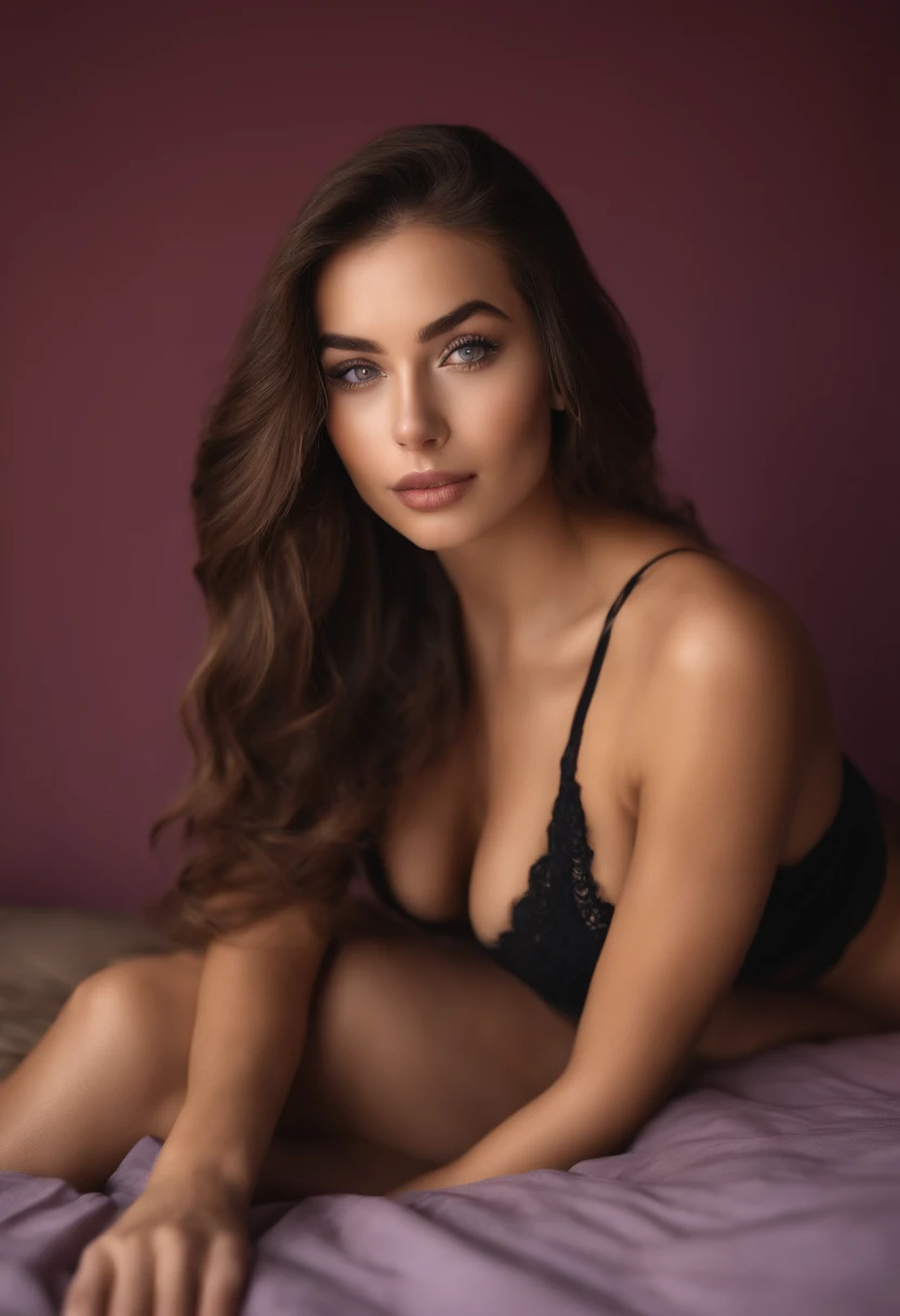 European woman with matching tank top and panties, fille sexy aux yeux bruns, Portrait Sophie Mudd, cheveux bruns et grands yeux, selfie of a young woman, Yeux de chambre, Violet Myers, sans maquillage, maquillage naturel, looking straight at camera, Visage avec Artgram, Maquillage subtil, Great photo of the whole body kneeling on the bed, dans la chambre, Medium to large bust, sexy ; ;Tout de suite