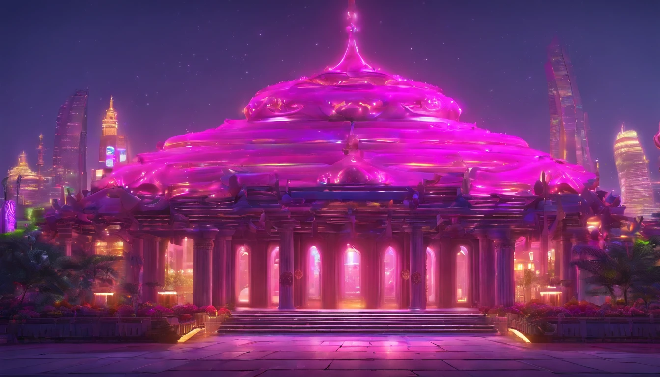masterpiece, top-quality, landscapes, the panorama, glaring, Lots of magenta lights, Gorgeous spacious live stage, near future, Contre-Jour, a cool, Fancy decoration, with no people, clean back ground, Good luster, 3d rendered