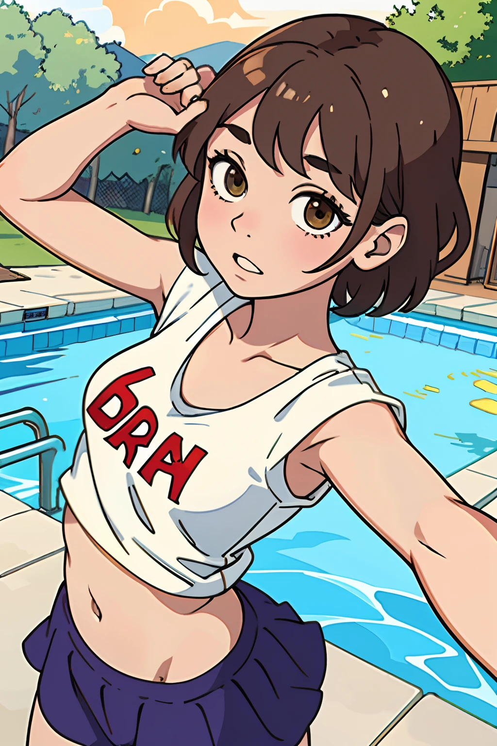 masterpiece, 最high quality, alone,One girl,View your viewers,Outdoor, Cowboy Shot,Ocean,Anime Style,
Ann,Look at her, Great environment, Very detailed, high quality, summer, Bright sun, Pool, bikini, White ruffled swimsuit, Jump. Have a float