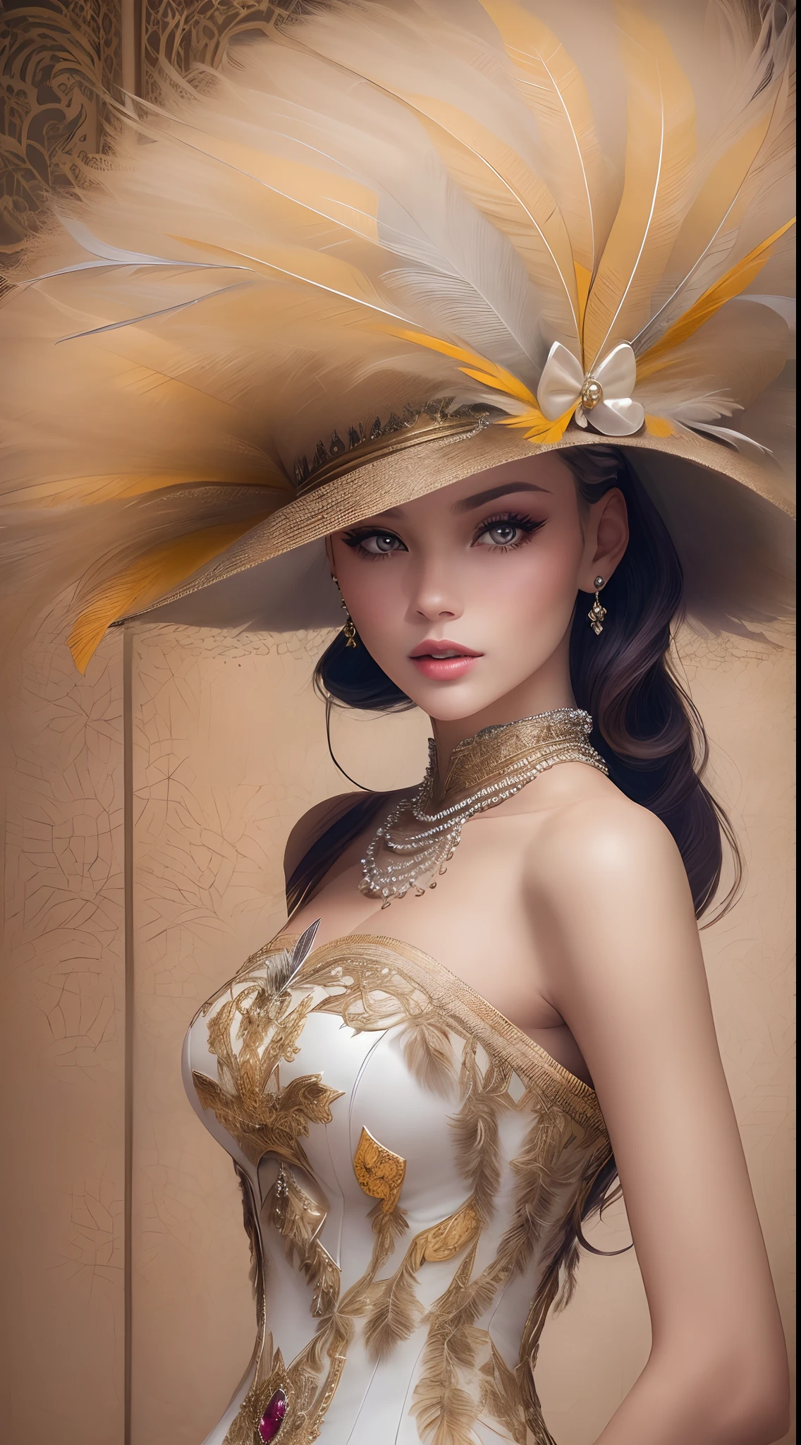 (A luxurious hat),(Best quality,A high resolution:1.2,Ultra-detailed),(Fashionab,Stylish),(Luxuriously decorated with pearls and precious stones),(Expensive,Exquisite),[Minimalist design],(Vibrant colors),(Delicate feather trims),(Beautifully made),(Fine materials),(elegant),(With feathers),(ribbons),(Refined),(with intricate detail),(Unique),(on a mannequin),(In the boutique),(under a spotlight),(With a retro vibe),(Wide brim),(With ribbon),(In the display case),(Different sizes),(Made of straw),(With a bow),(classic),(Elevate any outfit),(luxury brand),(Stunning tiara)