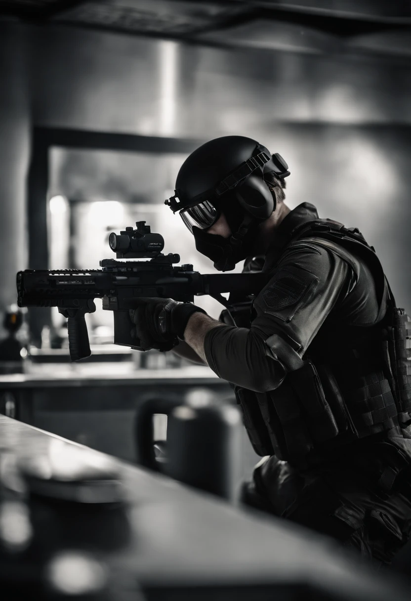 Special forces operator laser engraving a coffee mug