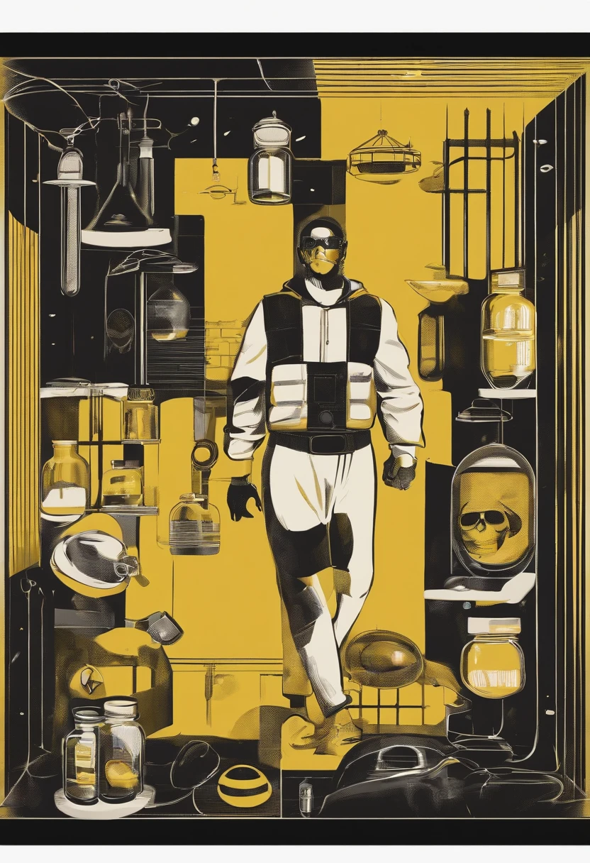 Create an image in the style of Pixar/Disney movie poster with a main character ressembling a medicine pill yellow and black. The scene is set inside a cell. The main character is charismatic and has a determined facial expression, is positioned at the center of the image and is preventing a molecule from attaching to a receptor within the cell. Additionally, creatively emphasize the title 'UPA' within the scene, making it the focal point of the image