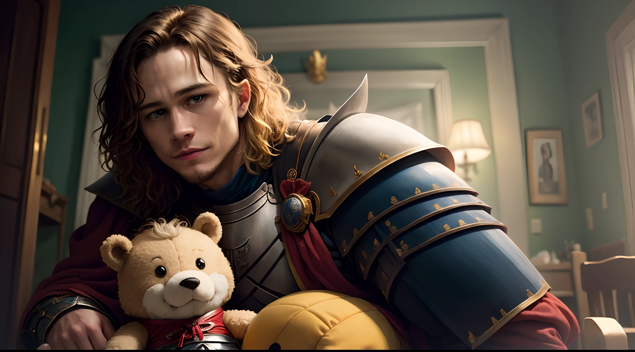 Heath ledger as a stuffed toy knight