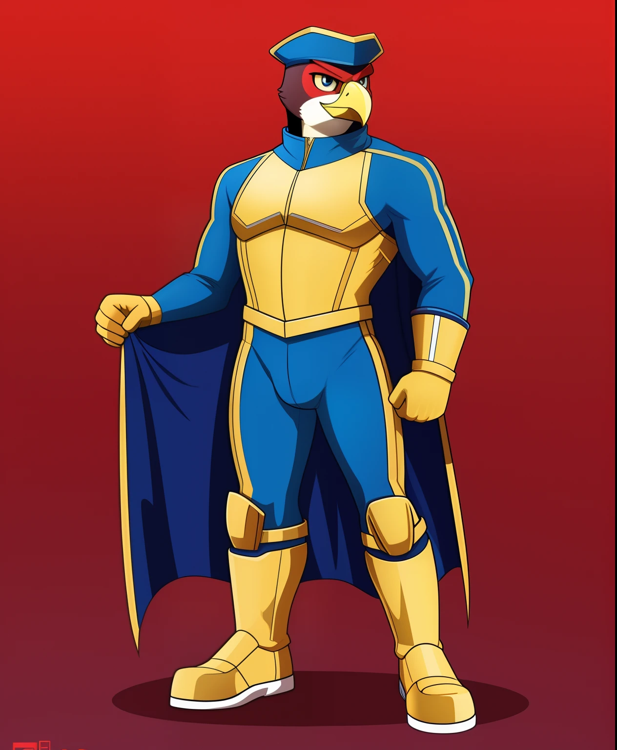 Captain Laser (male falcon), golden supersuit, full body view