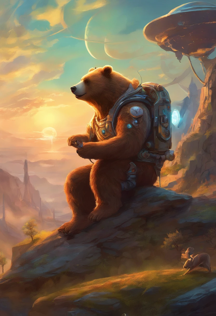 (Masterpiece:1.2, Best quality), Cartoon bear with headphones and microphone, Teddy astronaut, Anthropomorphic cyberpunk bear cubs, concept-art, Stylized concept art, teddy, Plain background, Lines and contours of fire, mascot illustrations, character sheets, Character design, Modeling tables