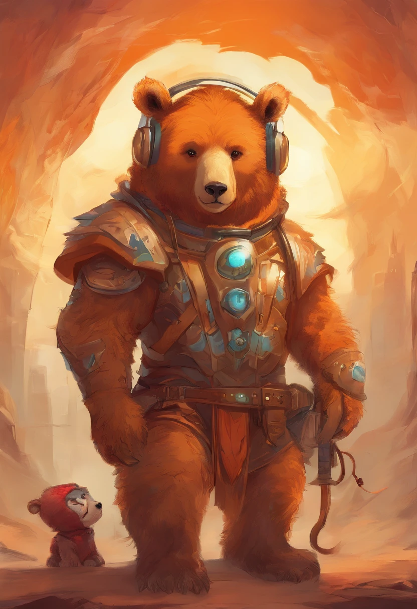 (Masterpiece:1.2, Best quality), Cartoon bear with headphones and microphone, Teddy astronaut, Anthropomorphic cyberpunk bear cubs, concept-art, Stylized concept art, teddy, Plain background, Lines and contours of fire, mascot illustrations, character sheets, Character design, Modeling tables