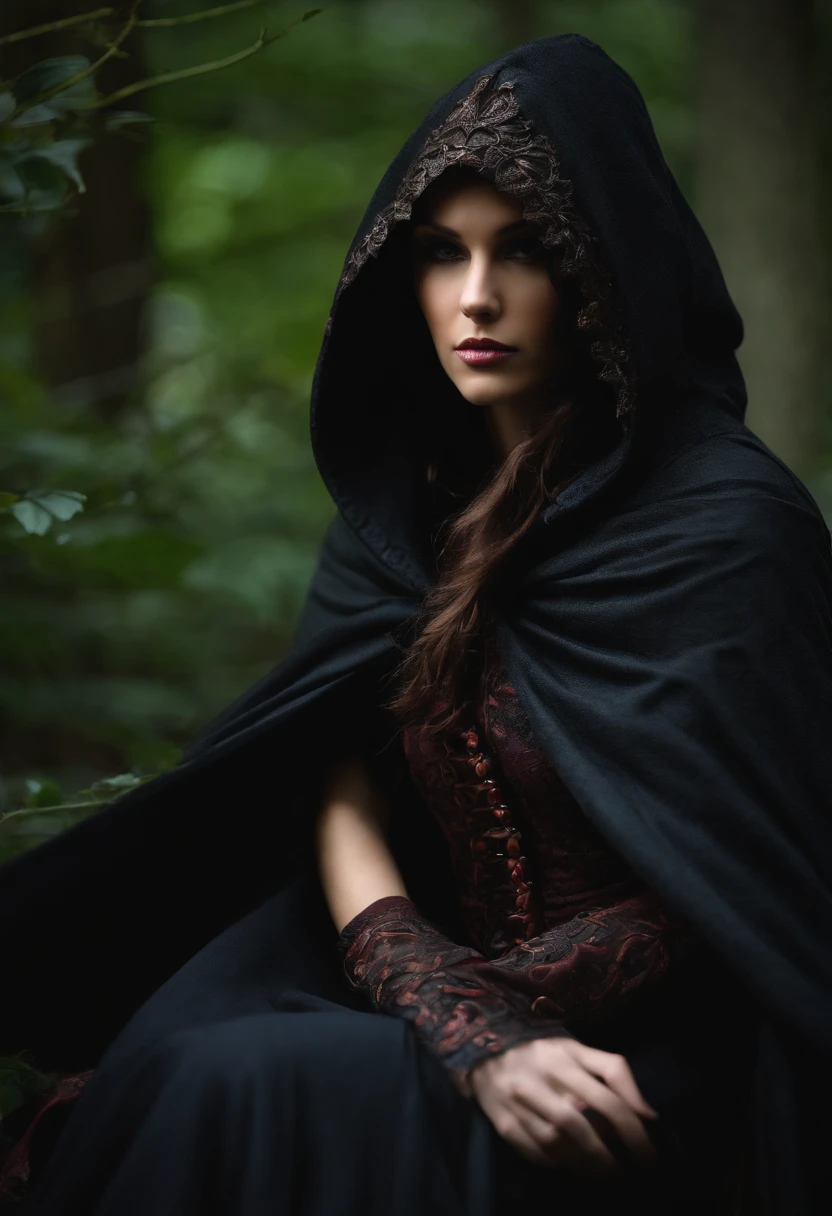 Medieval fantasy assassin dark hooded cloak