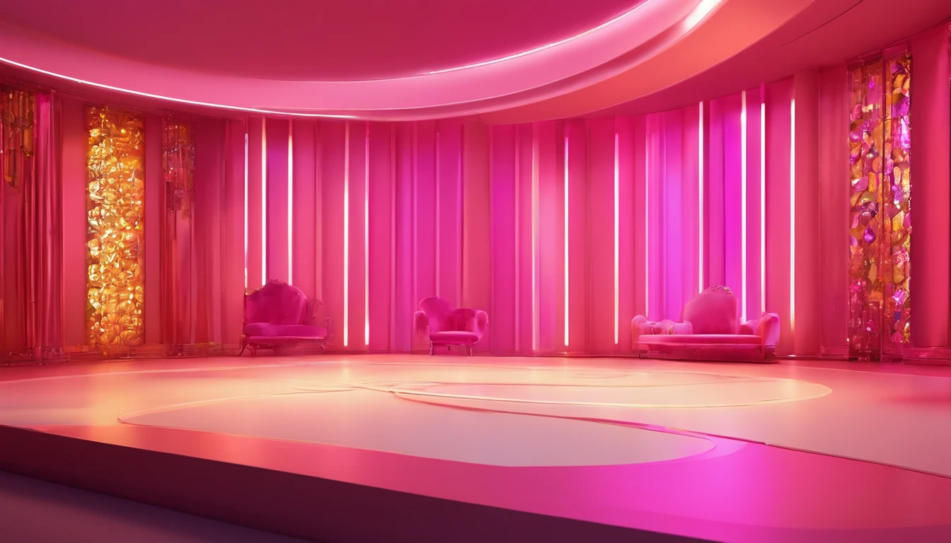 masterpiece, top-quality, Fancy spacious live stage, near future, the panorama, frontage, glaring, Lots of magenta lights, Contre-Jour, a cool, Fancy decoration, with no people, clean back ground, Good luster, 3d rendered