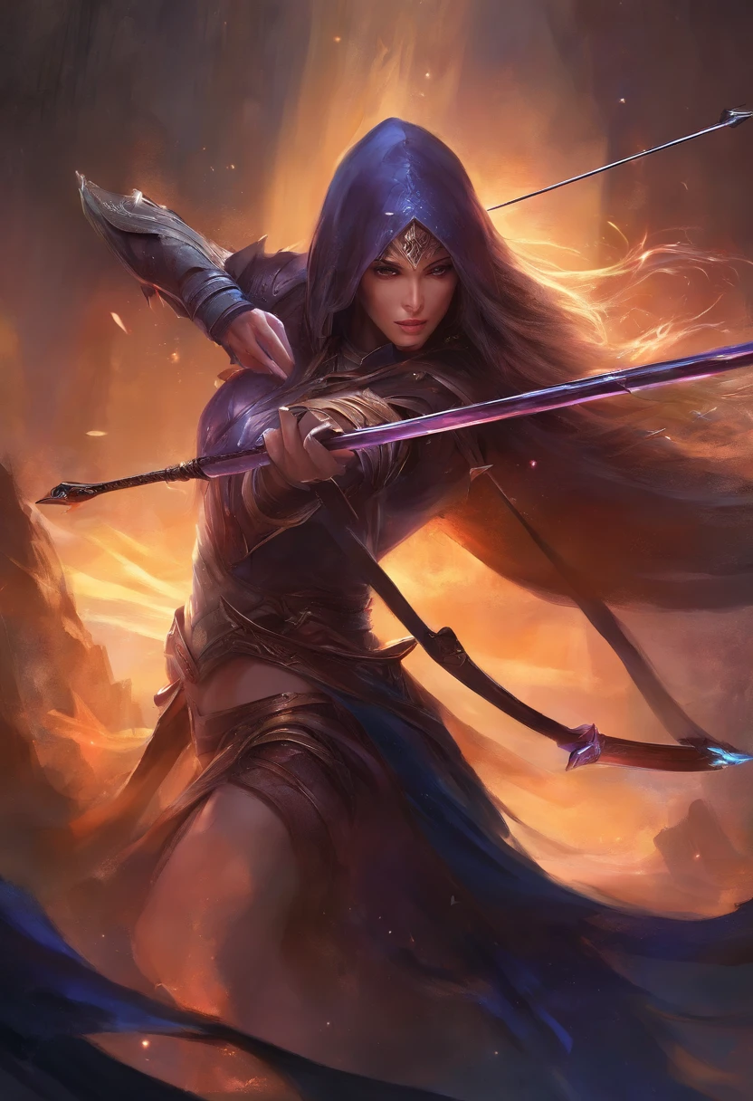 Dark fantasy assassin shooting bow